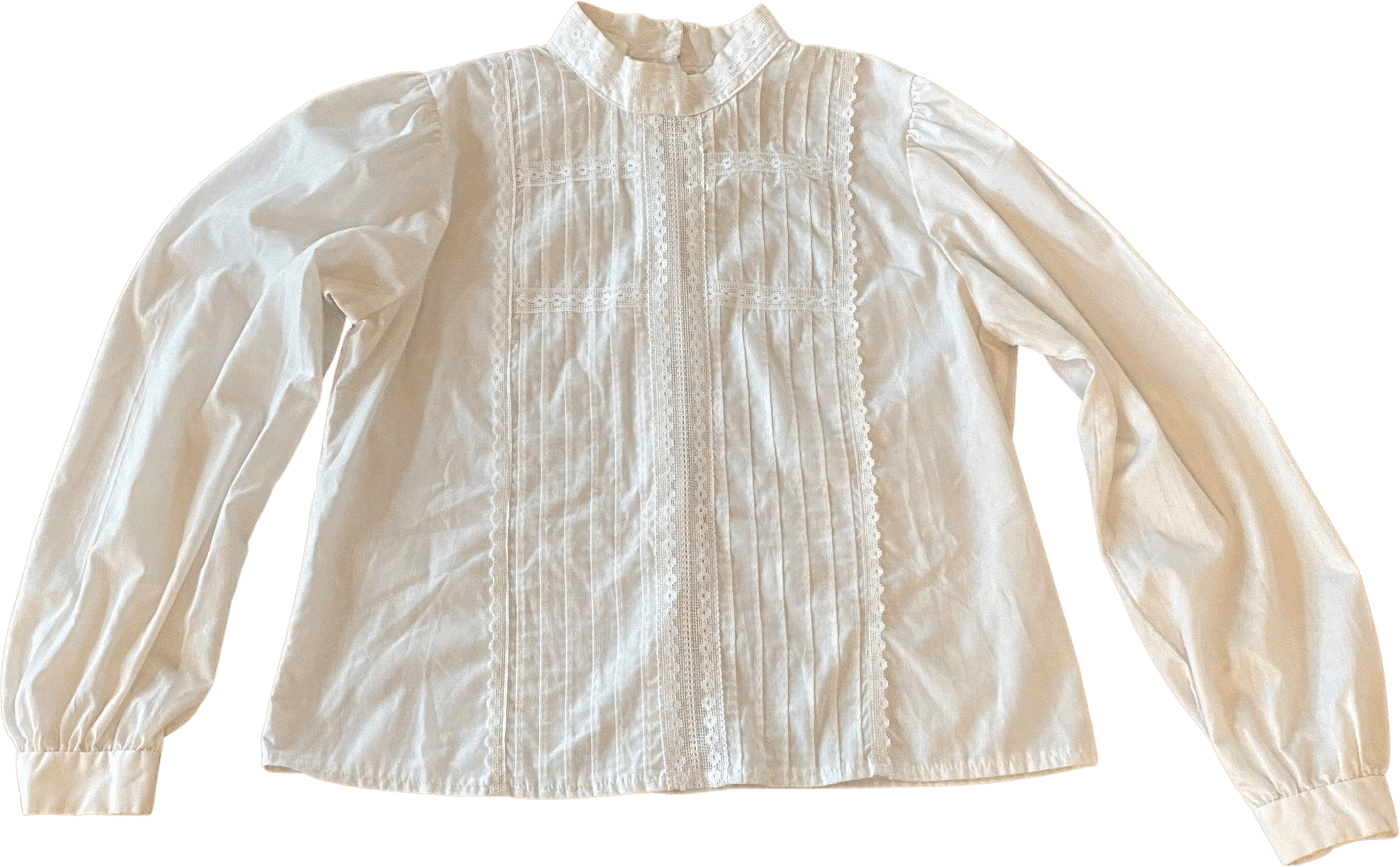 Vintage 80’s White Pleated and Lace Puff Sleeve Back Button Up Blouse ...