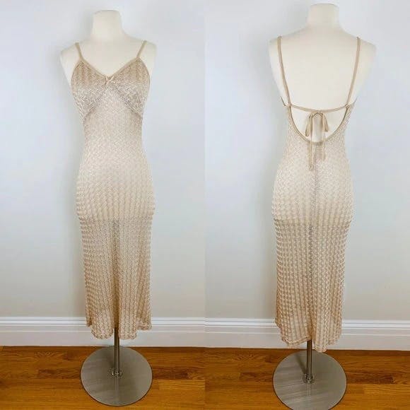 Vintage 90’s Crochet Knit Midi Dress Open Back | Shop THRILLING