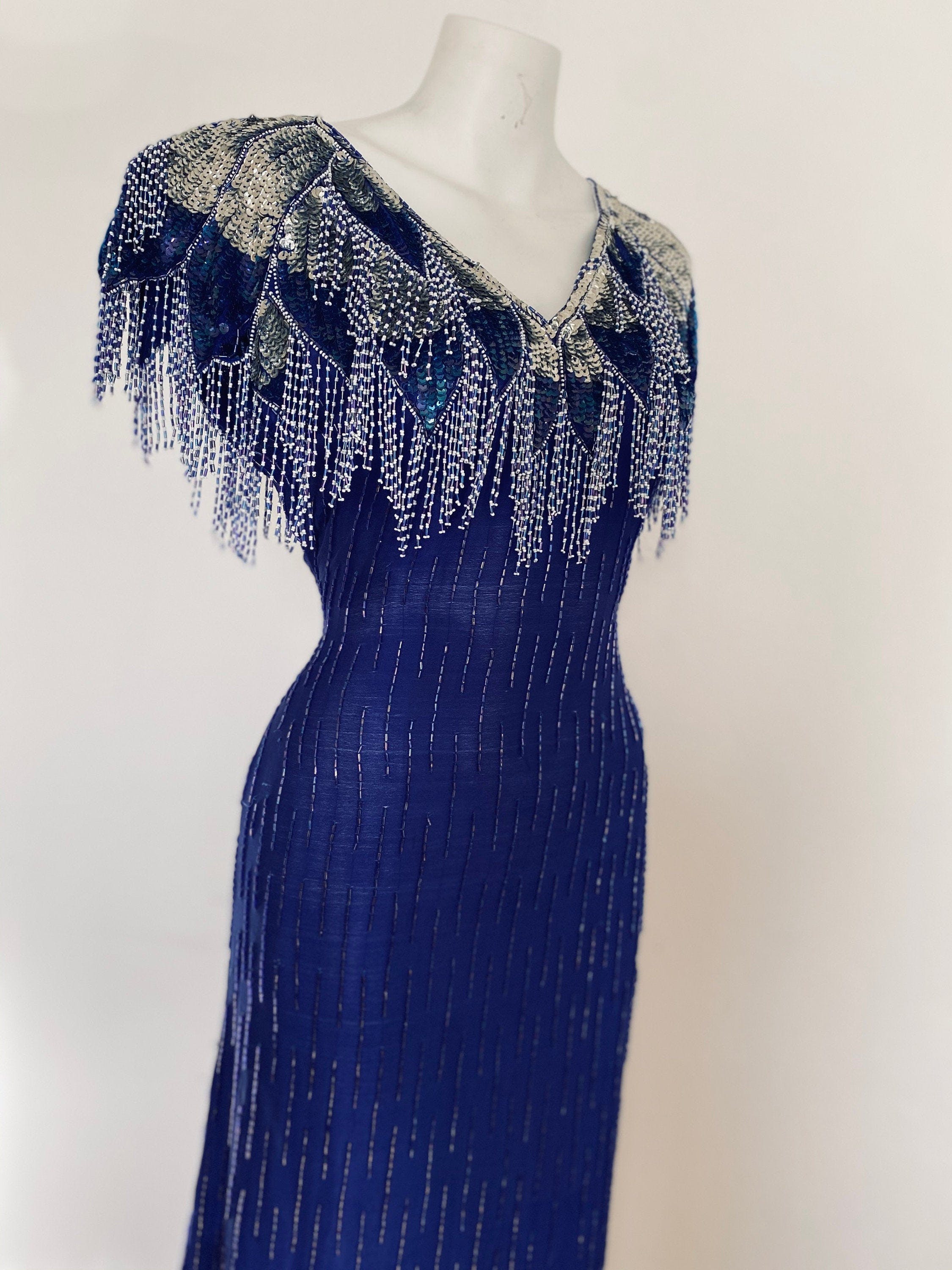 Vintage 80's Blue Sequin and Beaded Gown | Shop THRILLING