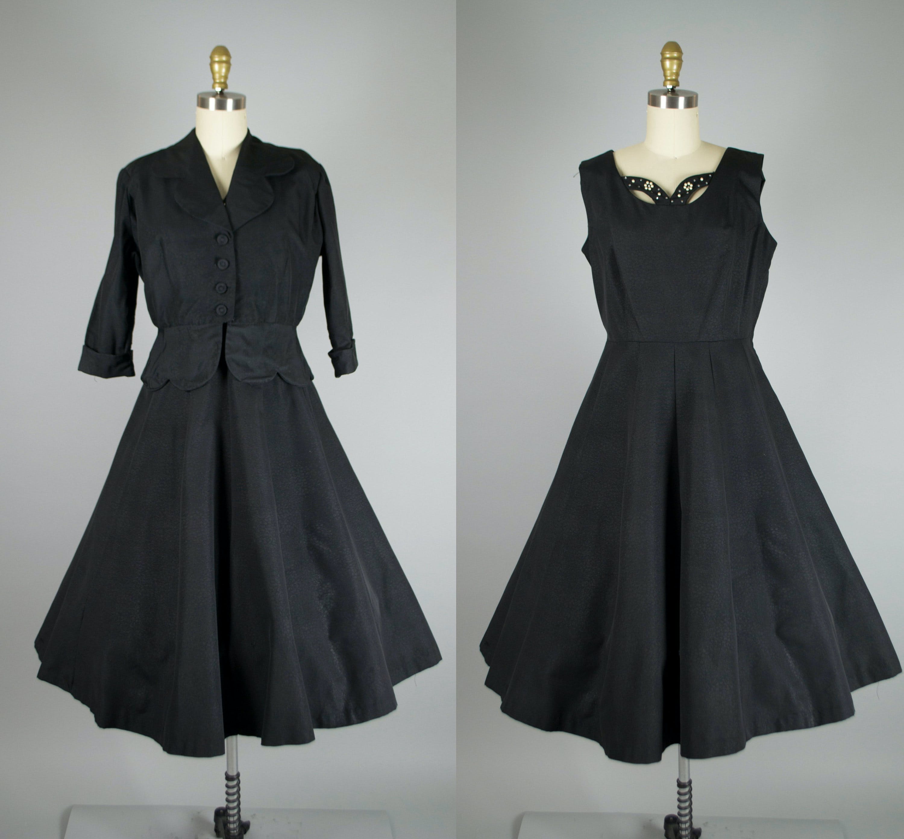 Vintage 40's/50's Black Evening Dress with Short Jacket by Betty Brief ...