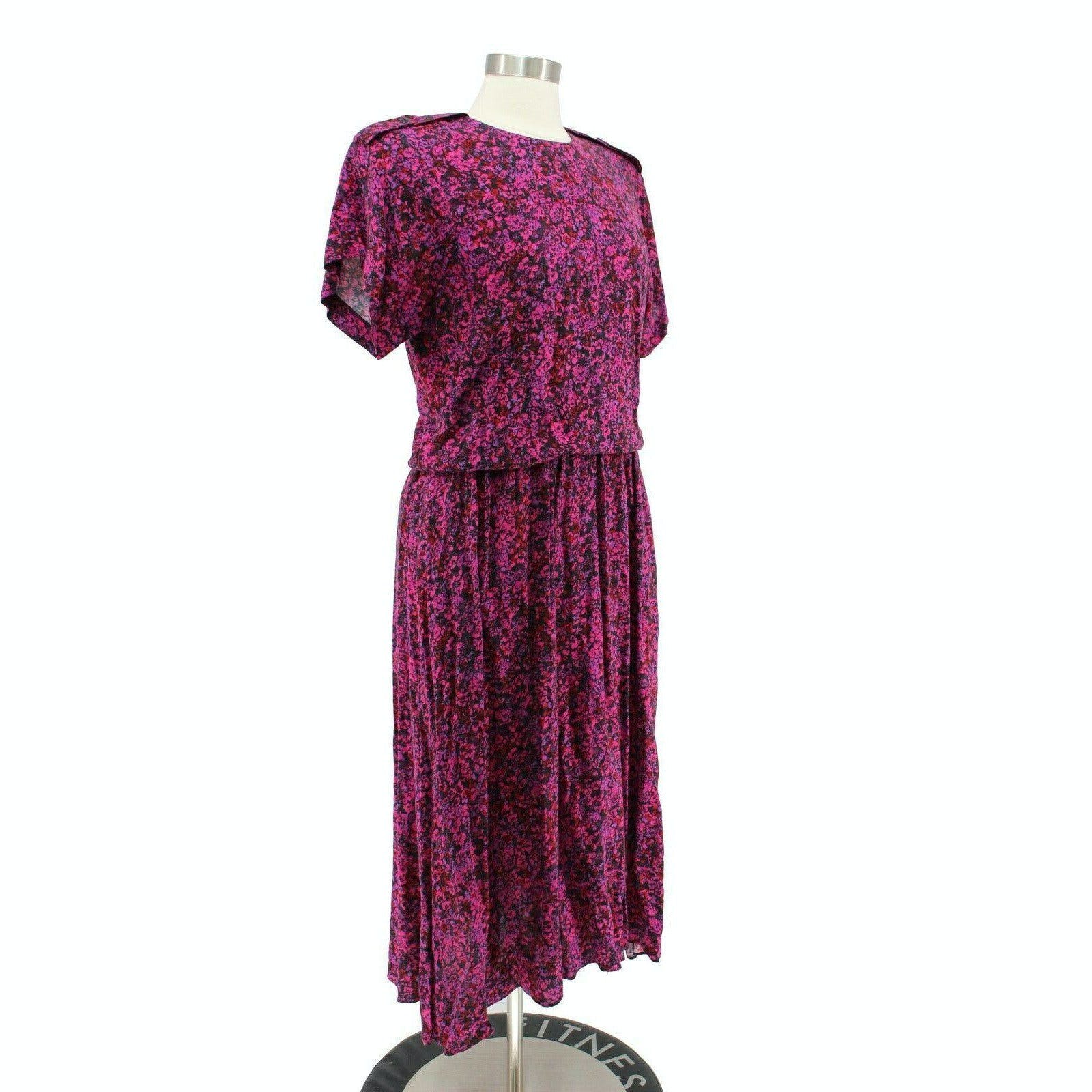 Vintage 80’s Fuchsia Floral Blouson Midi Dress by Lord & Taylor | Shop ...