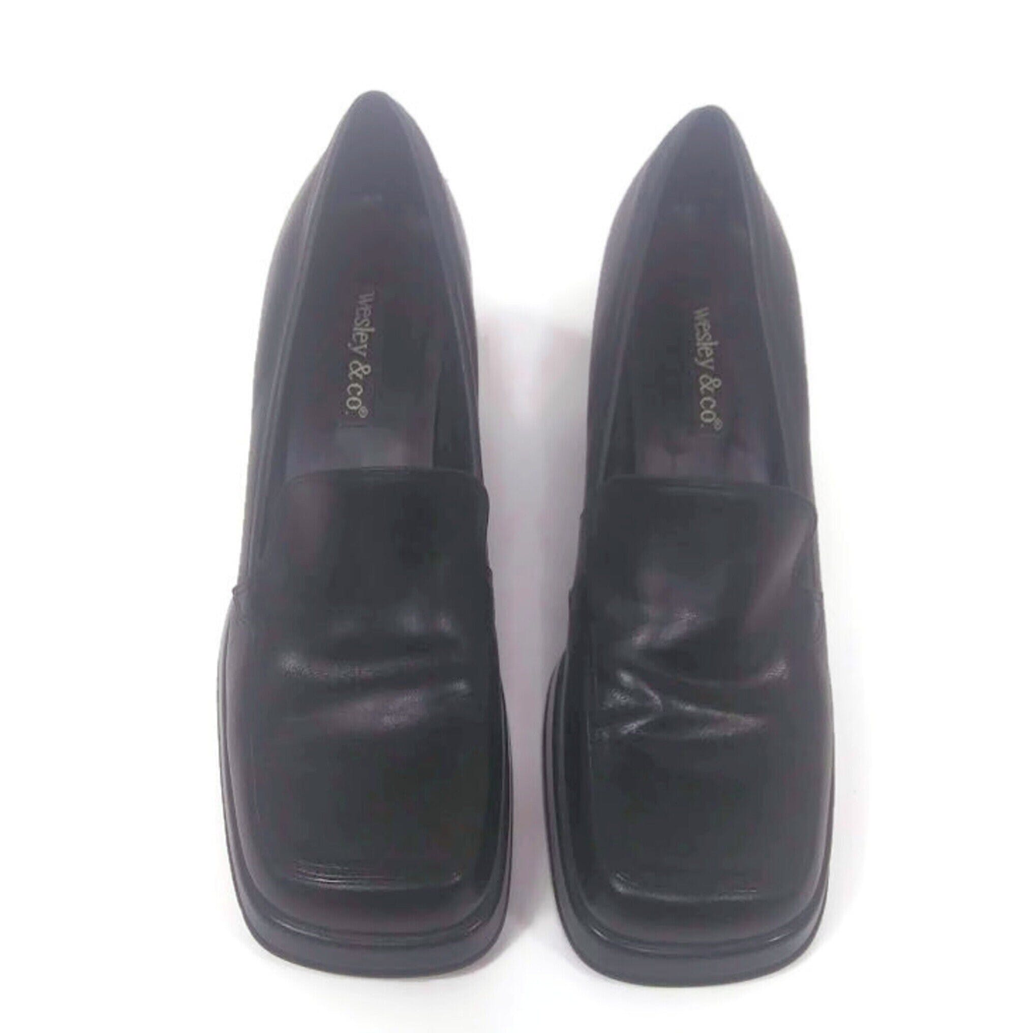 Vintage 90’s Chunky Black Leather Platform Loafers by Wesley & Co ...