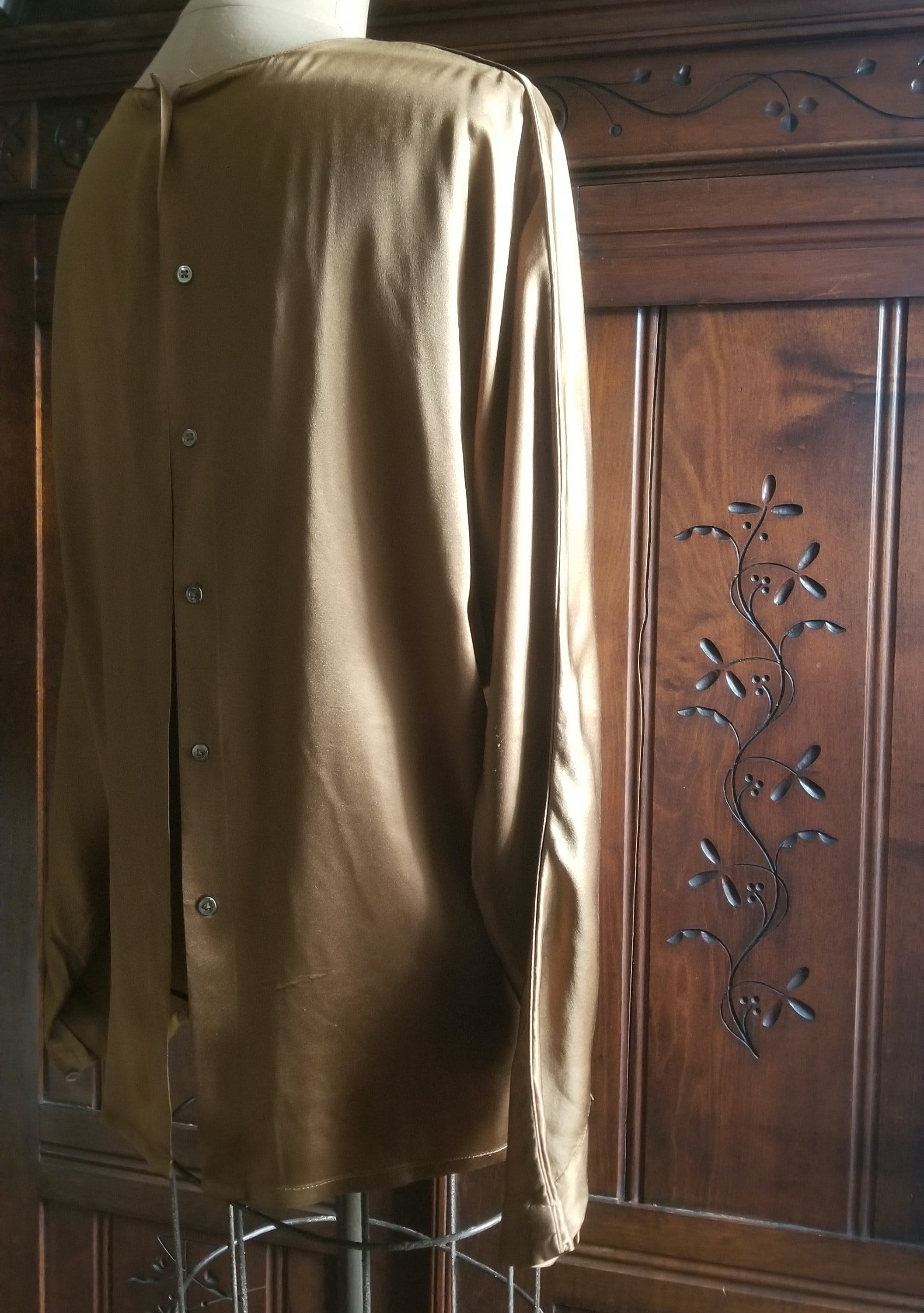 90’s Copper Silk Back Button Up Blouse by Linda Allard for Ellen Trace ...