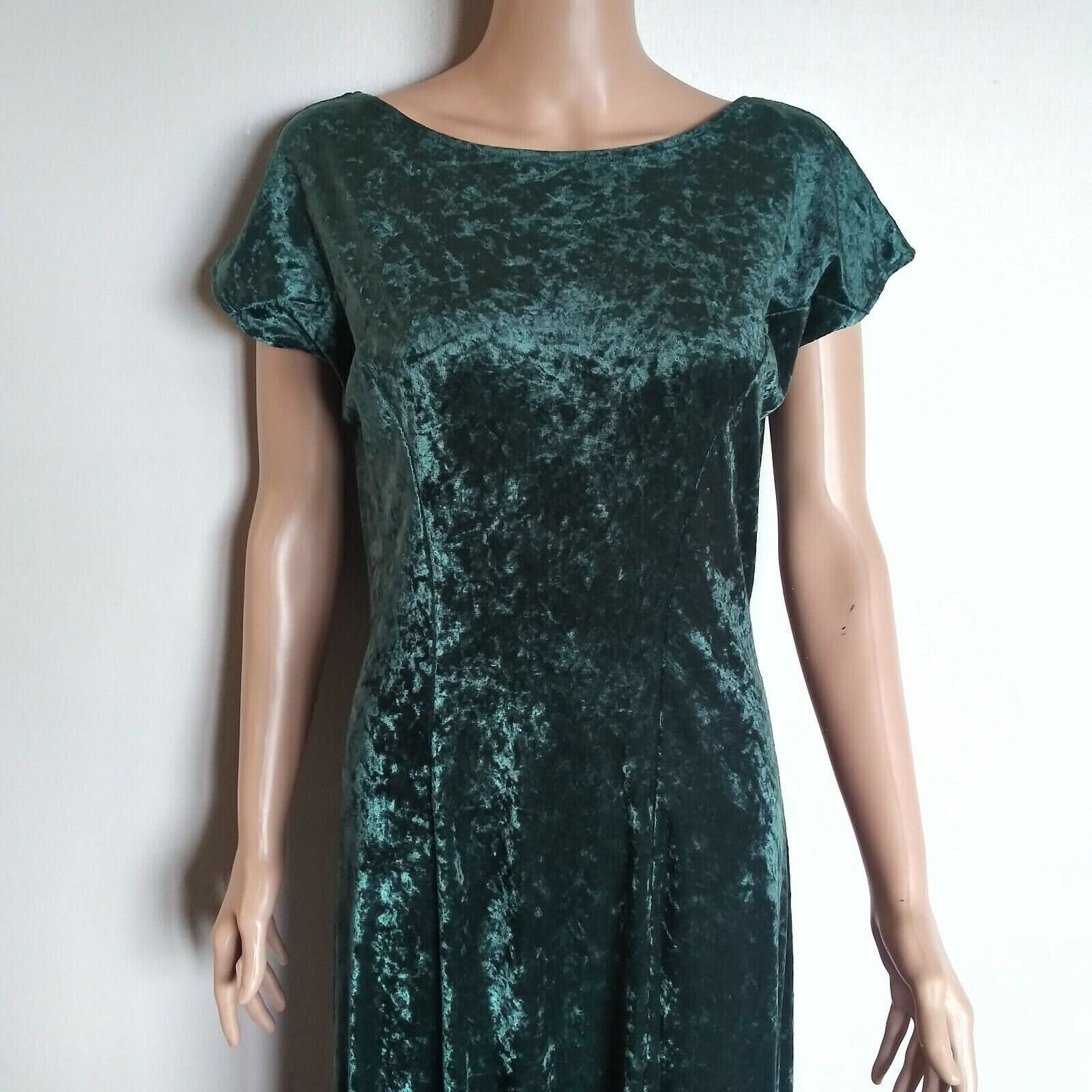 Vintage 80’s/90’s Emerald Green Crushed Velvet Open Back Long Dress by ...