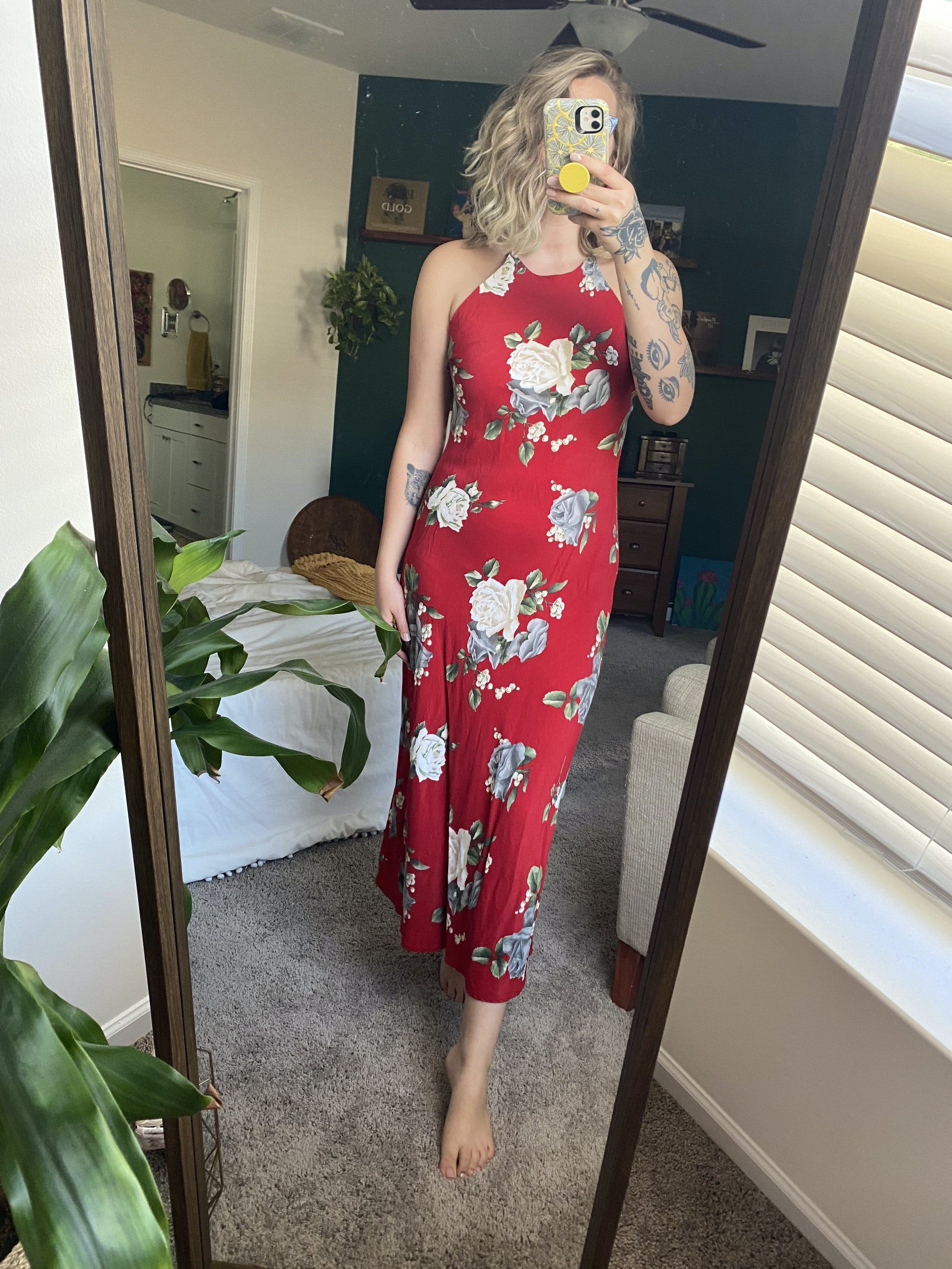 Vintage 80's Red Floral Midi Dress by Marnie West | Shop THRILLING