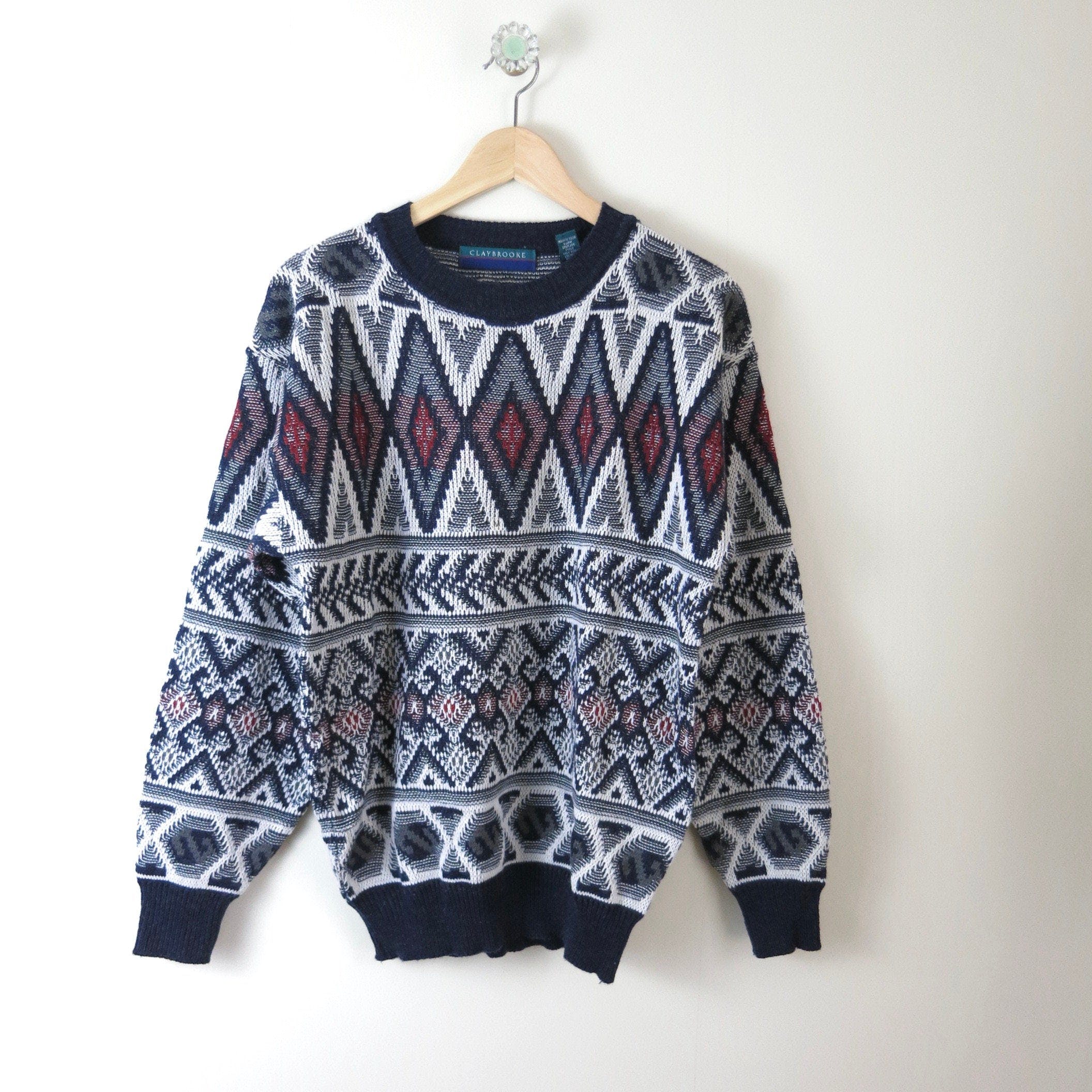 Vintage 80's Diamond Print Crewneck Sweater by Claybrooke | Shop THRILLING
