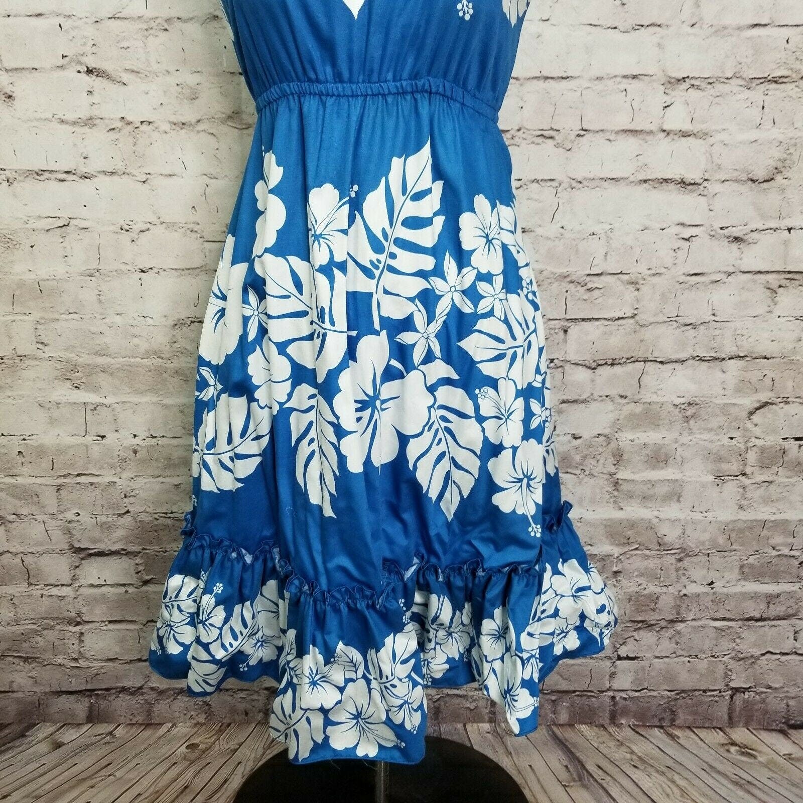 Vintage 60's/70's Blue Floral Hawaiian Midi Tiered Dress by Ti'a Hawaii ...