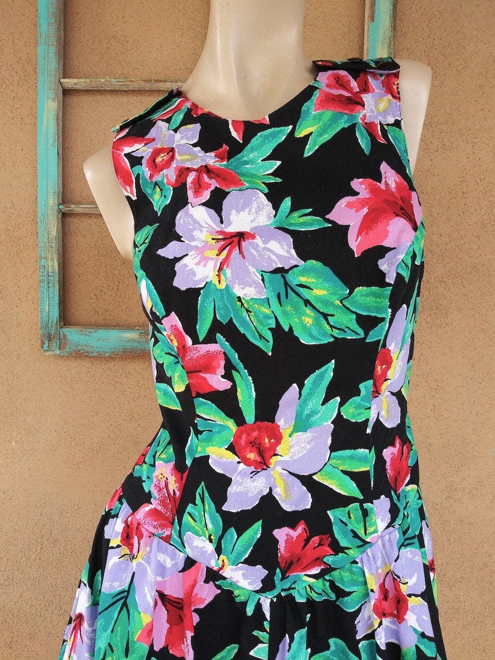 Vintage 80's Hawaiian Floral Dress with Criss Cross Straps by Miss Oops ...
