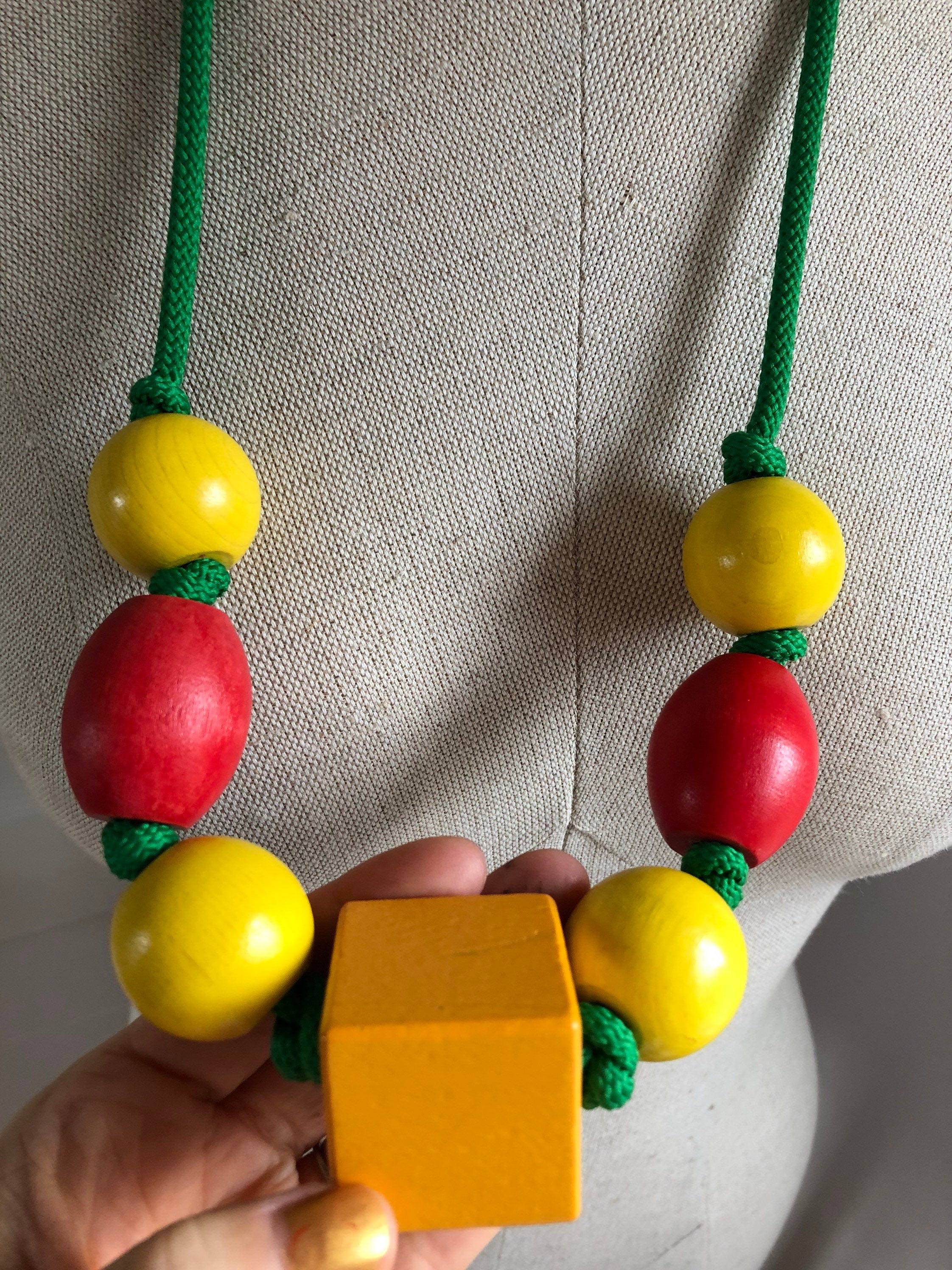 Vintage 70’s Jumbo Wooden Bead Primary Colors Statement Necklace | Shop ...