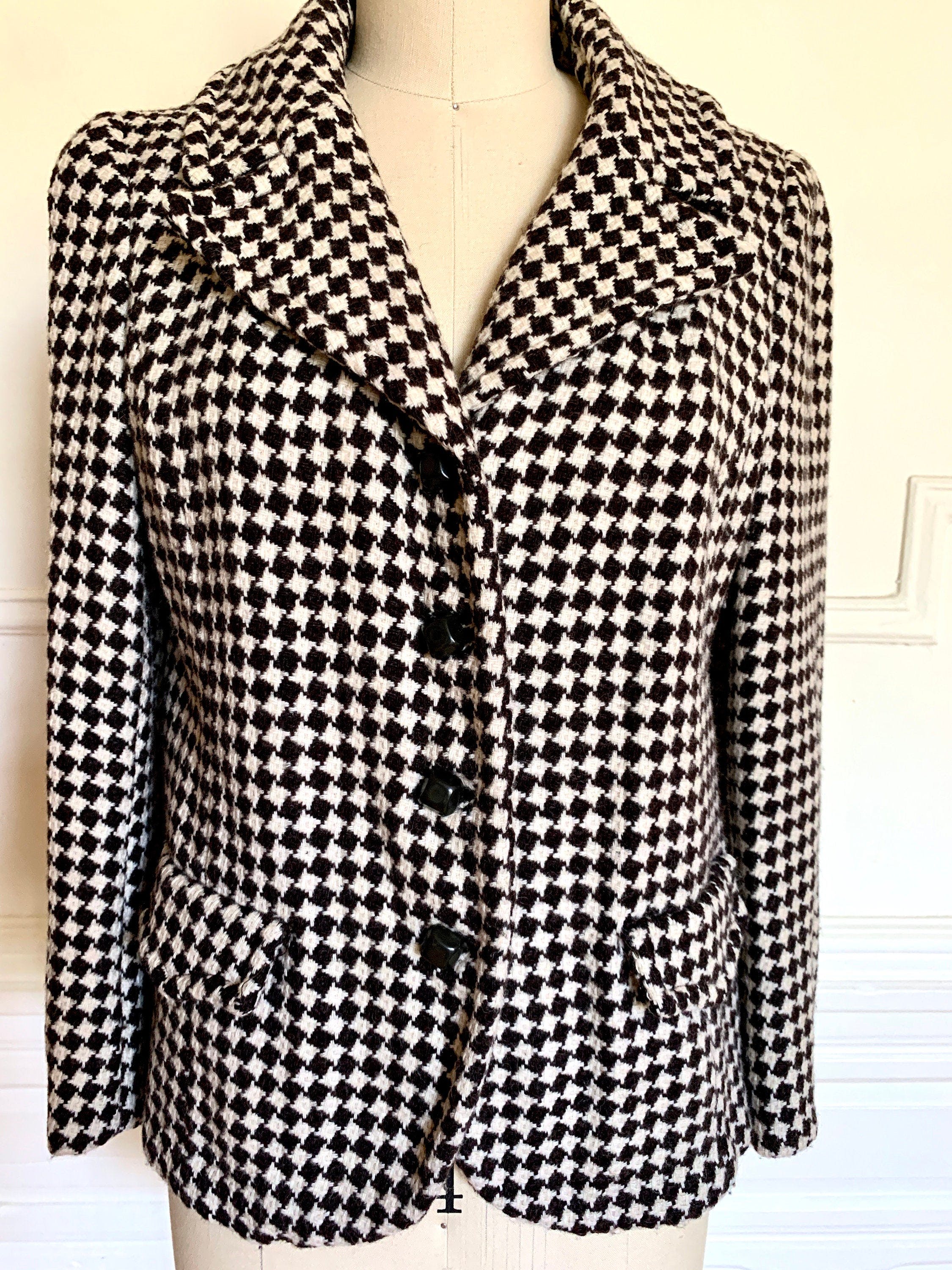 Vintage 60’s Black and White Checker Print Wool Blazer by Paul Chase ...