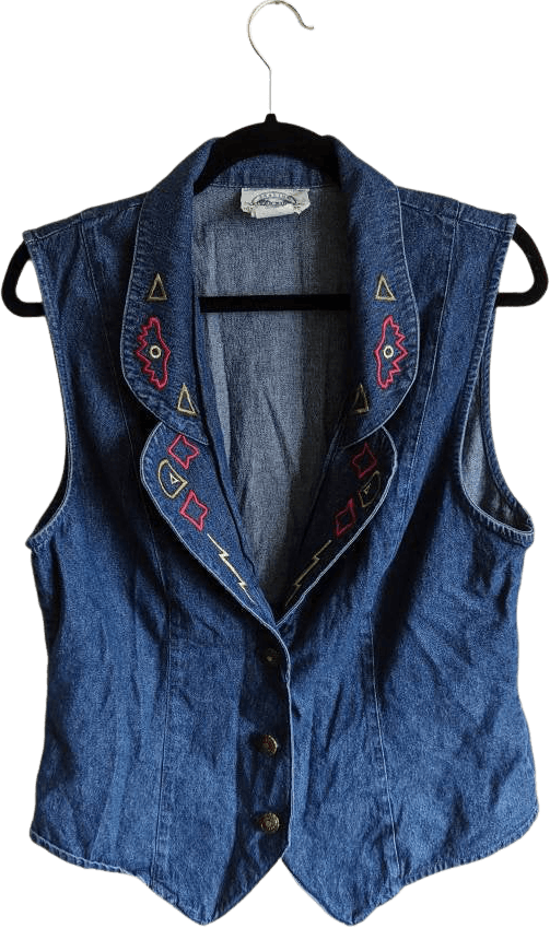 Vintage 90's Embroidered Collar Denim Button Up Vest by River Ridge ...