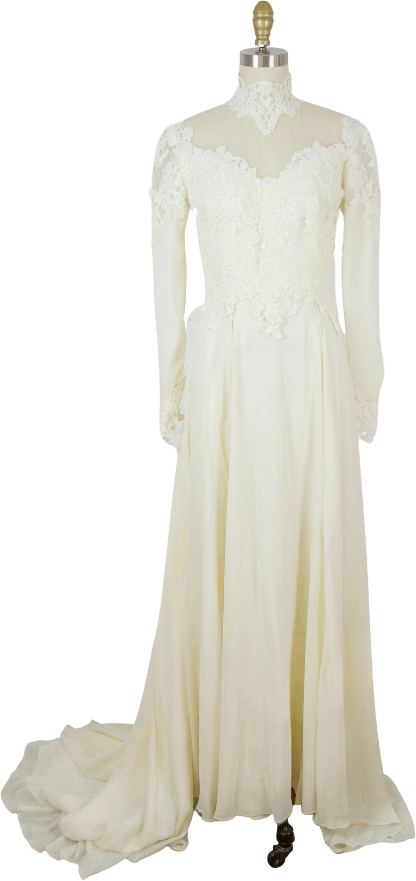 Vintage 70s Chiffon And Lace Victorian Style Wedding Dress Shop Thrilling 1164