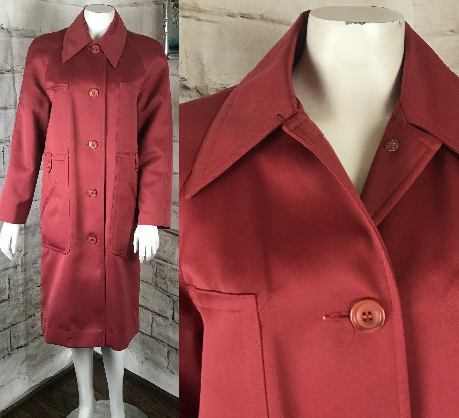 Vintage 70’s Raspberry Satin Trench Coat | Shop THRILLING