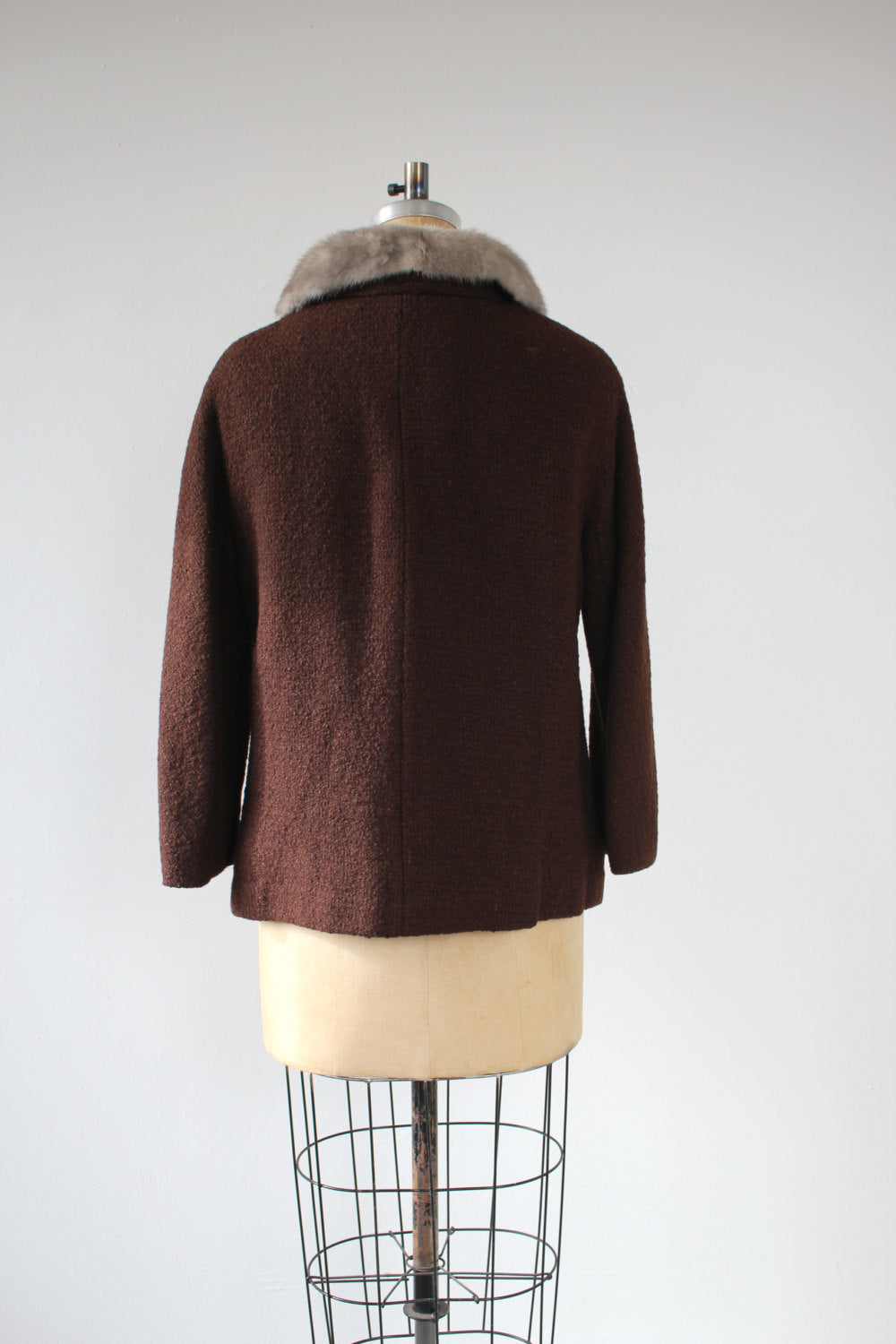 Vintage 60s Brown Boucle Wool Jacket with Silver Mink Collar | Shop ...