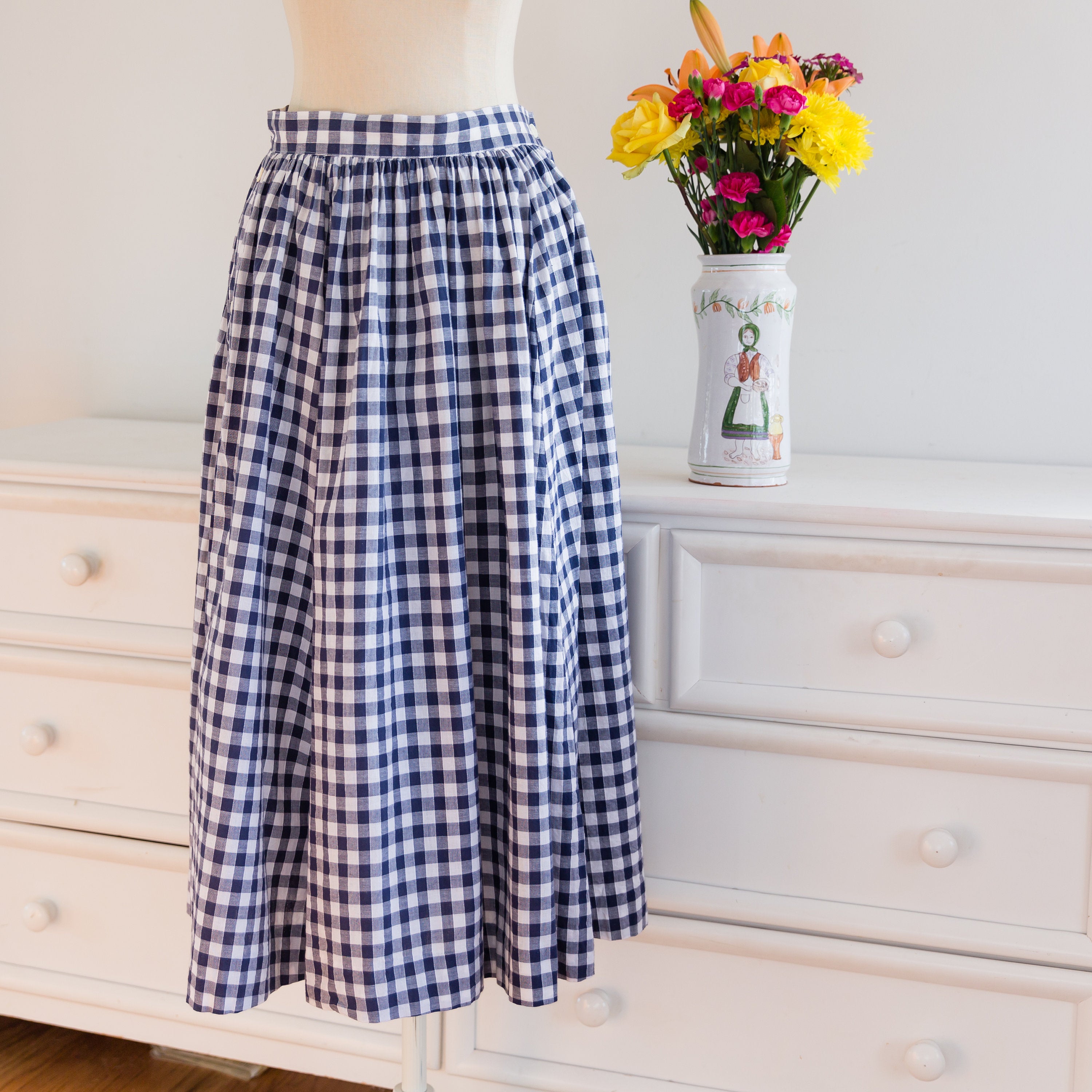 Vintage 80's Preppie Country Blue And White Checkered Skirt by Laura ...