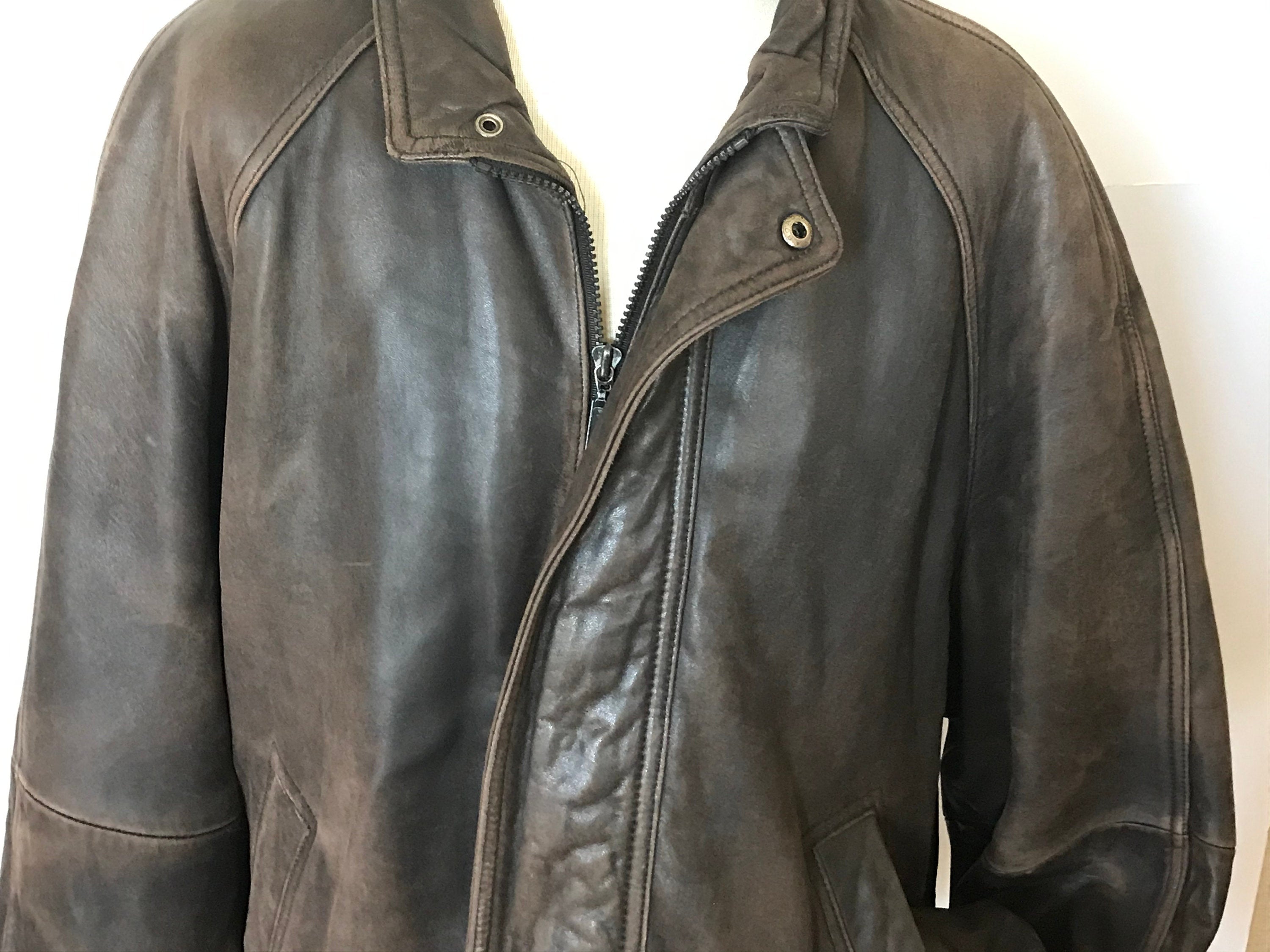 Vintage 90’s Brown Acid Wash Zip Up Leather Jacket by Brandini | Shop ...