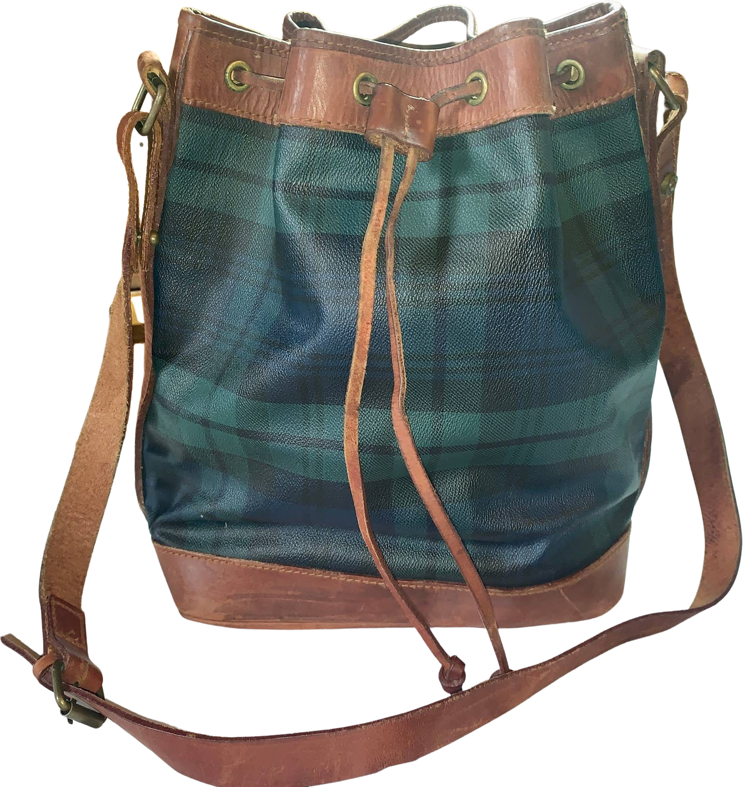 Vintage Ralph Lauren Blackwatch Plaid Drawstring Bucket Bag by RALPH LAUREN  | Shop THRILLING