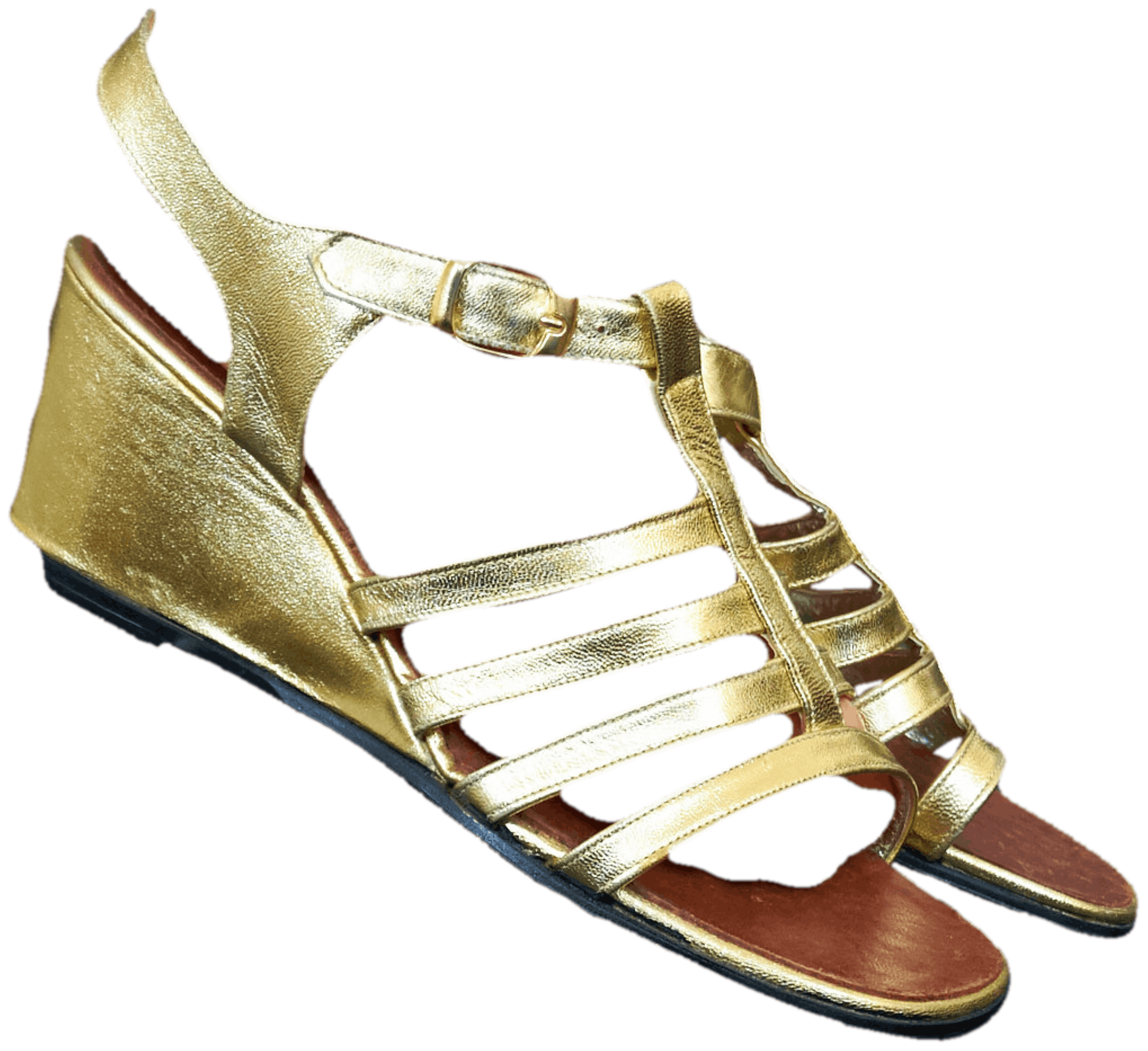 gold strappy wedge