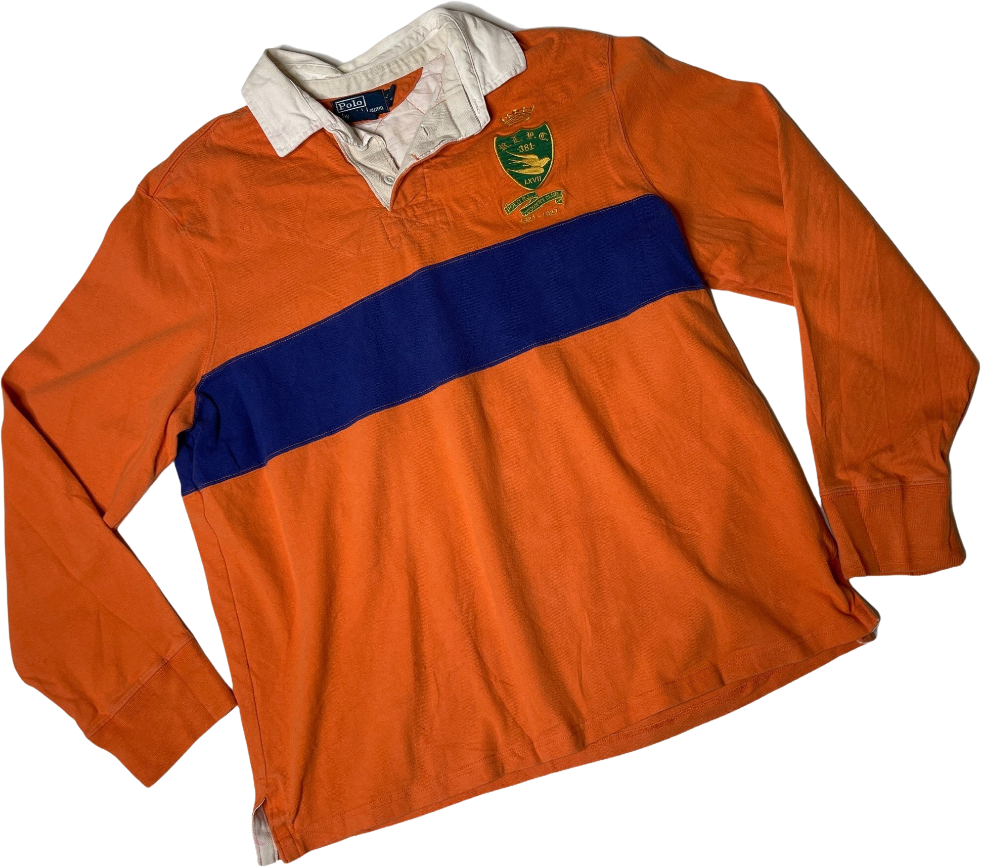 Vintage 90s Long Sleeve Orange Blue Stripe Rugby Shirt by Polo Ralph Lauren  | Shop THRILLING