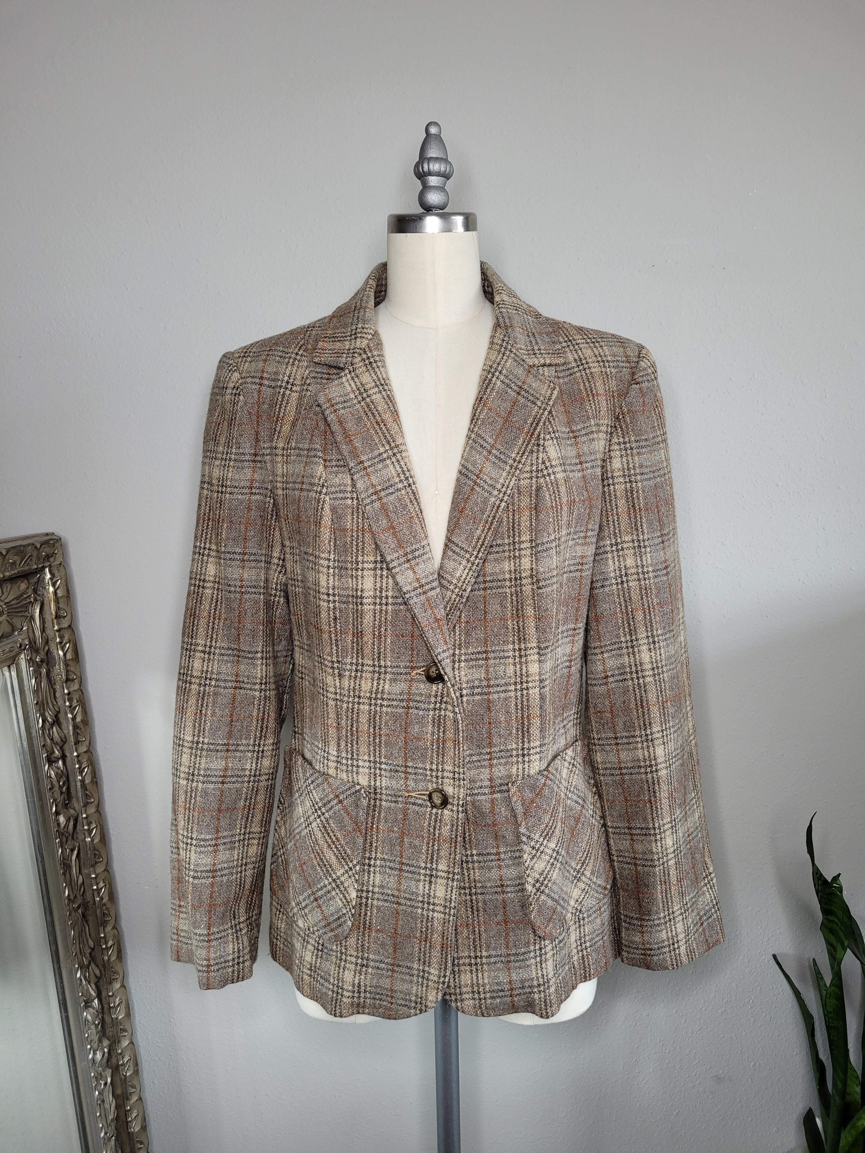 Vintage 80s/90s Beige Plaid Wool Blazer By Jh Collectibles | Shop THRILLING