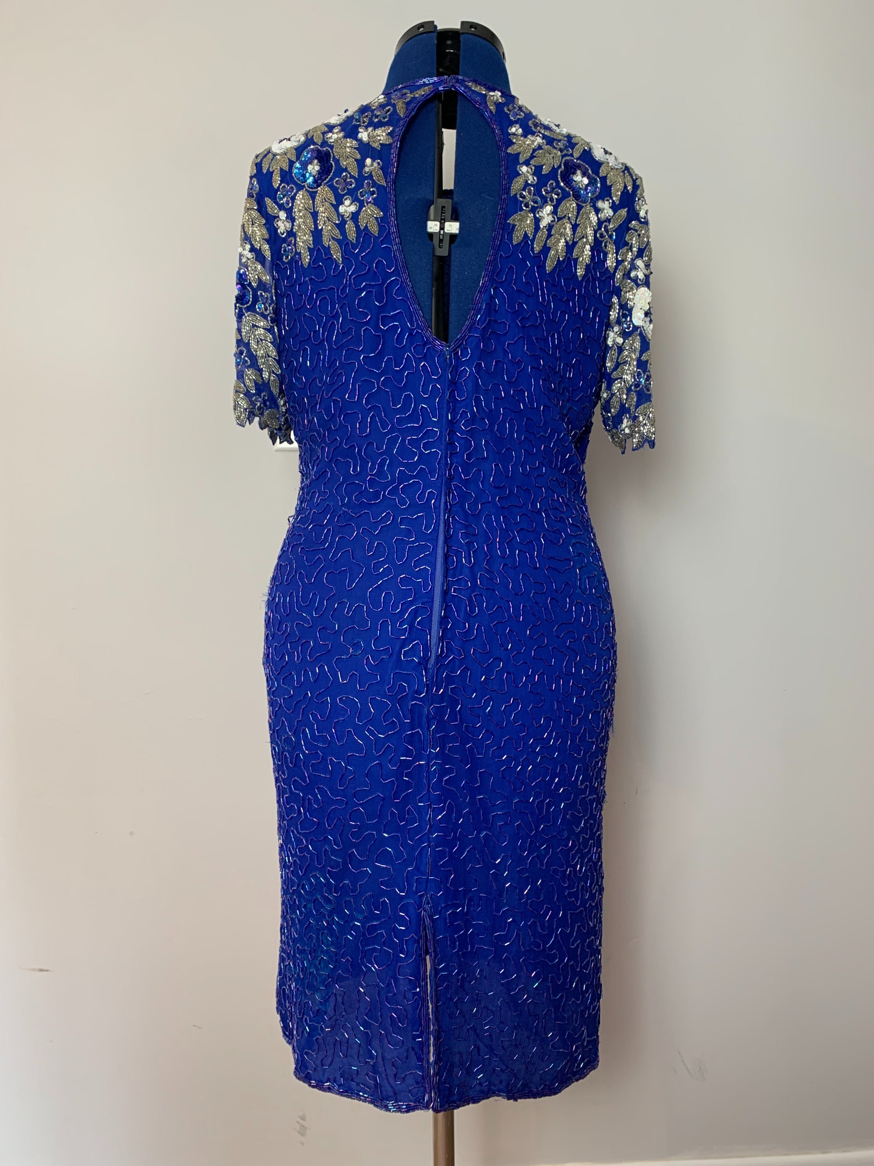 Vintage Blue Sequin and Beaded Detail Cocktail Dress Nwt by Lawrence ...