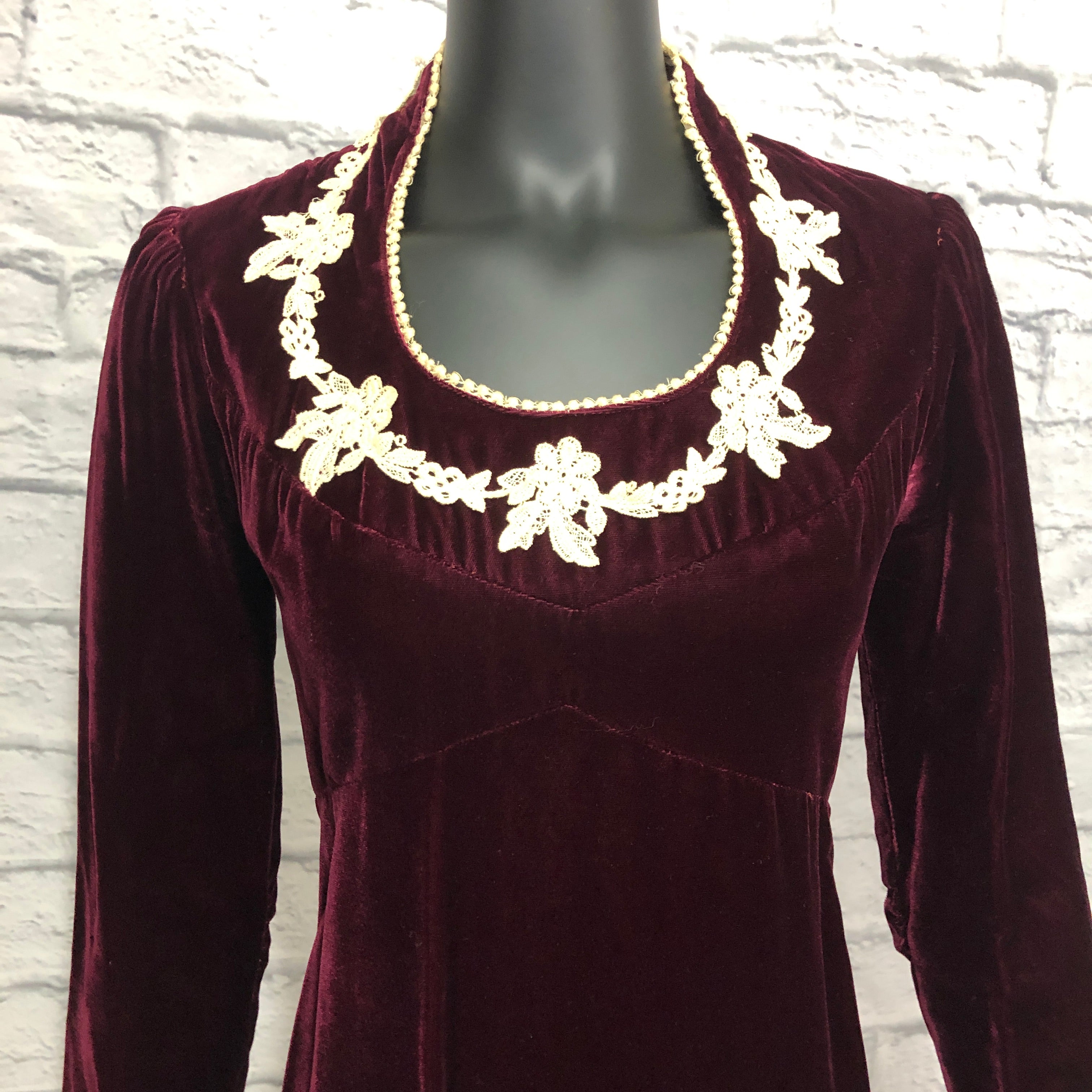 Vintage 70s Crushed Velvet Rosette Dress Long | Shop THRILLING