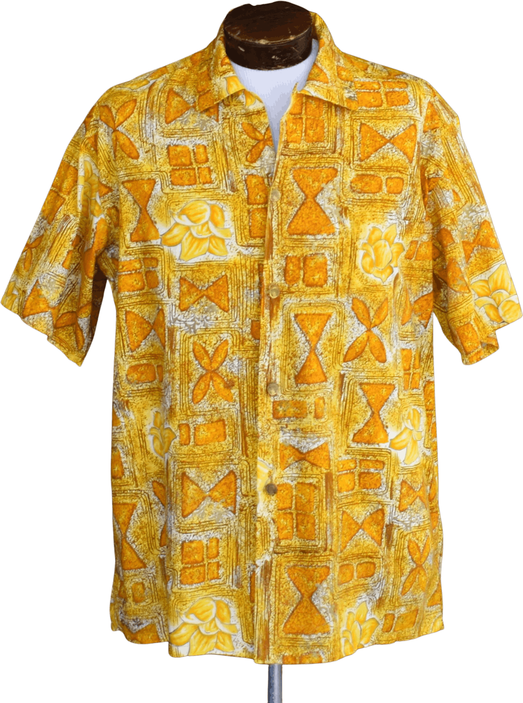60's Yellow and Orange Print Hawaiian Shirt by Stan Hicks – Thrilling