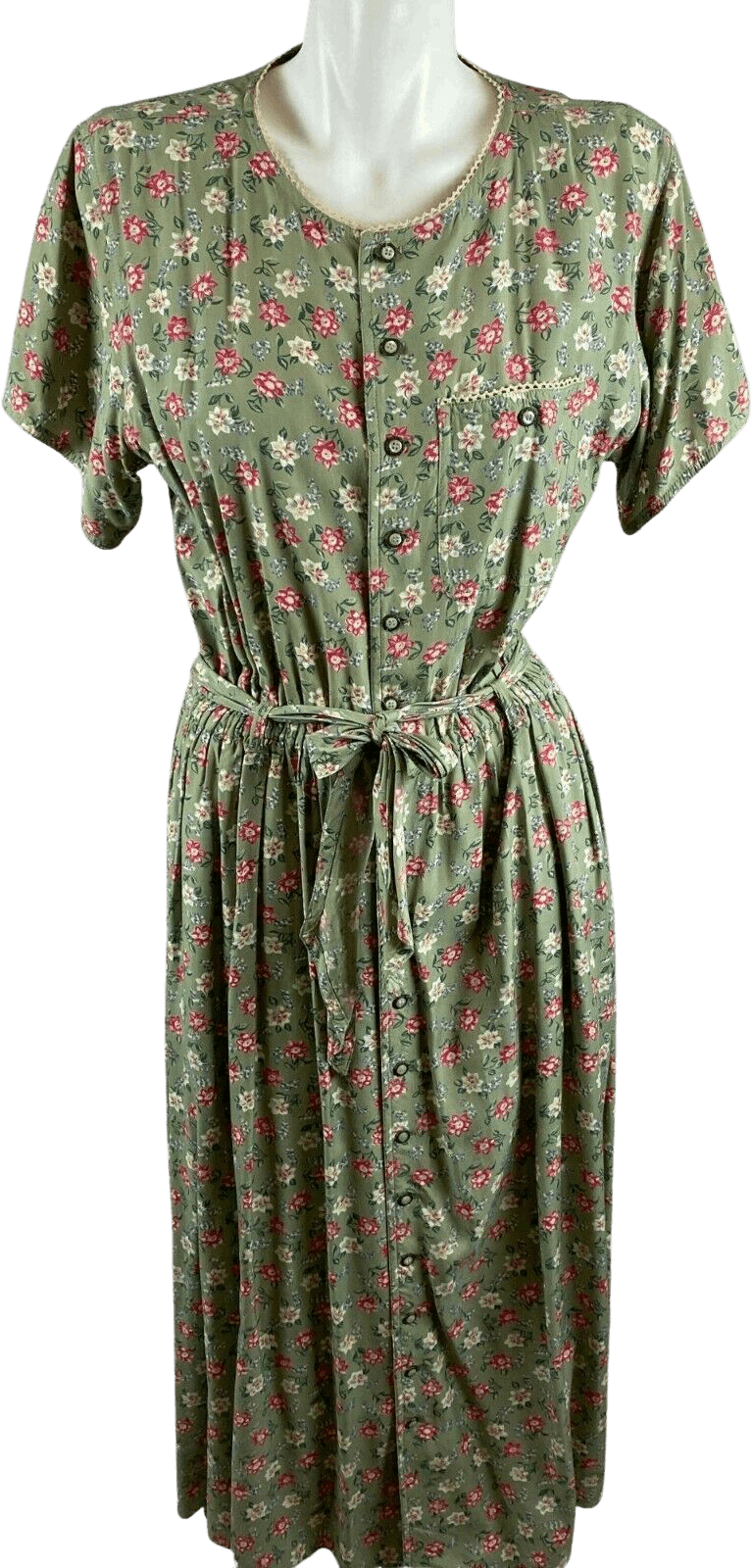 Vintage 90's Sage Calico Floral Shirt Dress with Belt by Lizwear | Shop ...