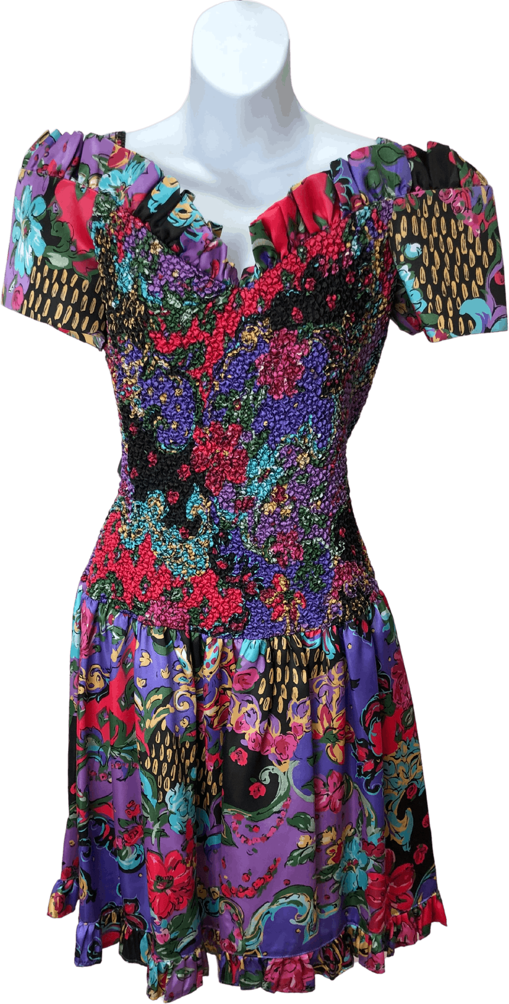 80's Floral Print Off The Shoulder Dress by Opening Night – Thrilling