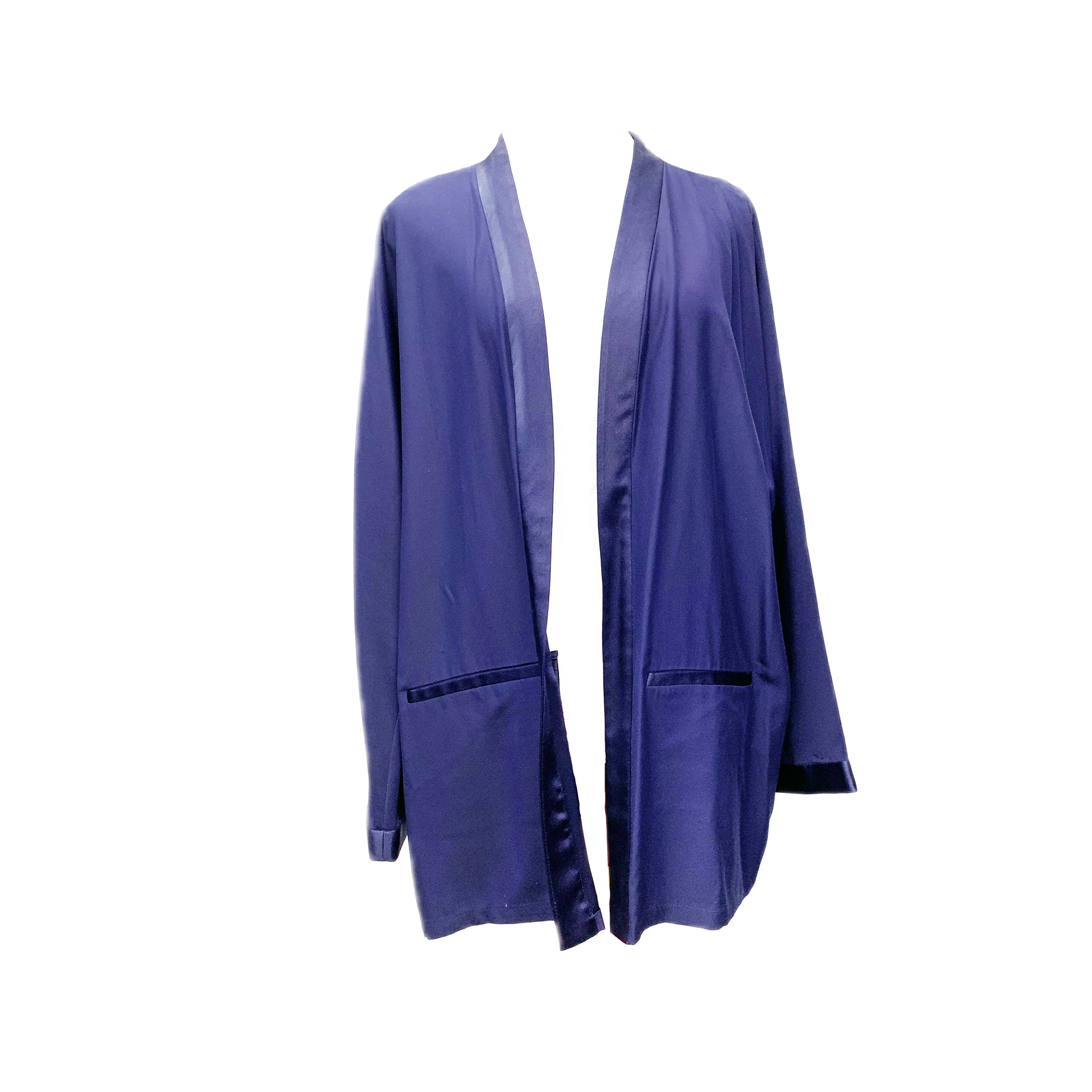 Vintage Luxe 100% Silk Navy Blue Smoking Jacket Blazer by Diane Gilman ...
