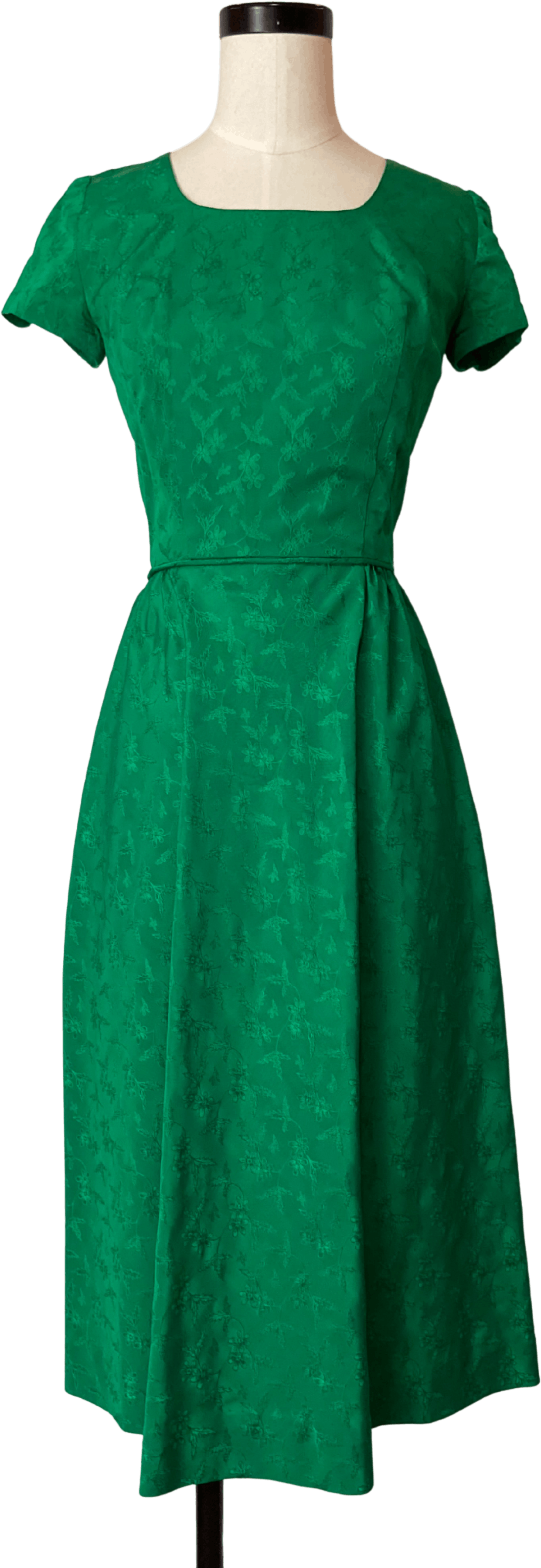 Vintage 50’s/60’s Kelly Green Floral Brocade Fit & Flare Cocktail Dress ...