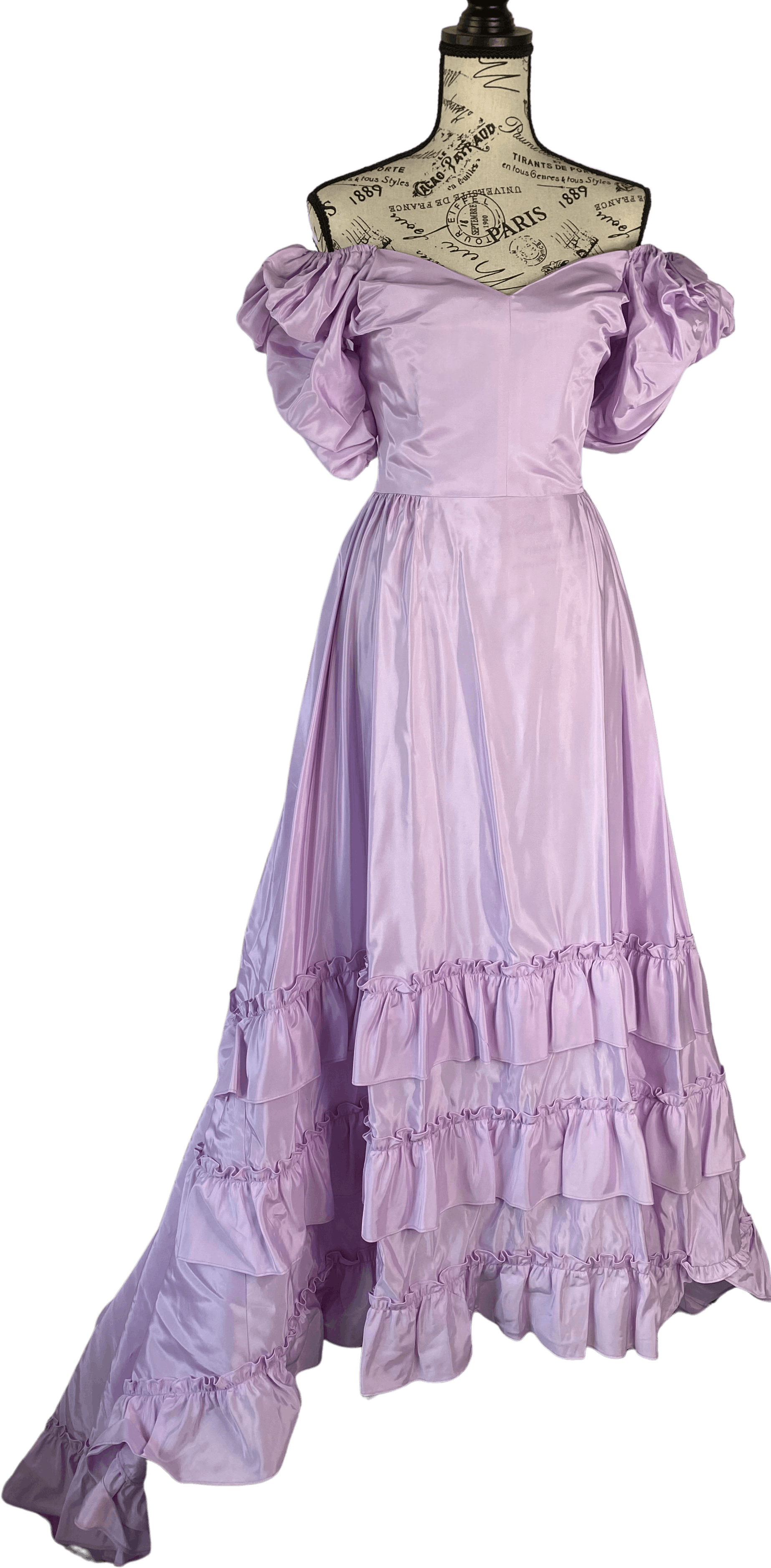 Vintage 80's Lavender Ruffle Gown with Puff Sleeves | Shop THRILLING