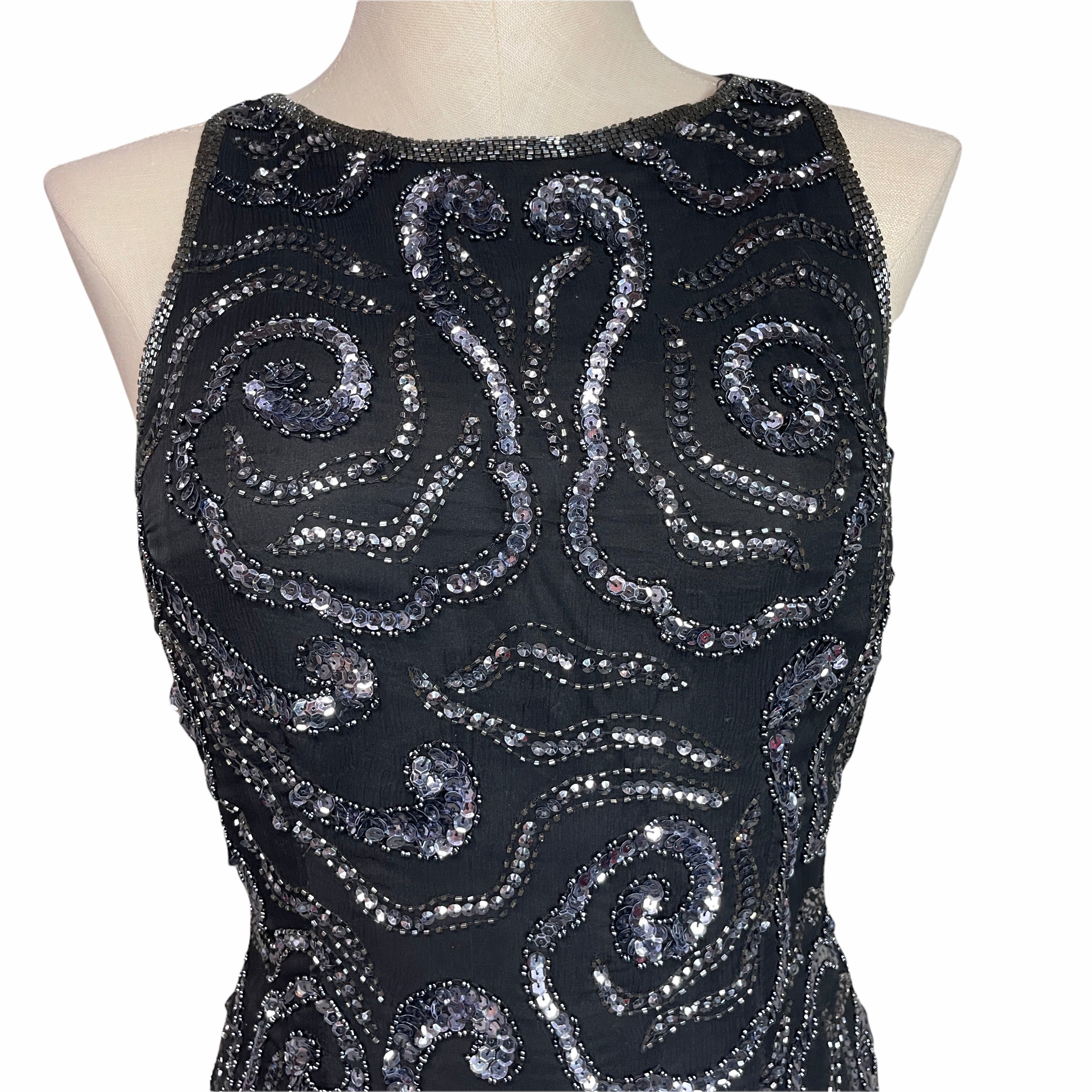 Vintage Stenay Black Silk Beaded Long Dress 8 by Stenay | Shop THRILLING