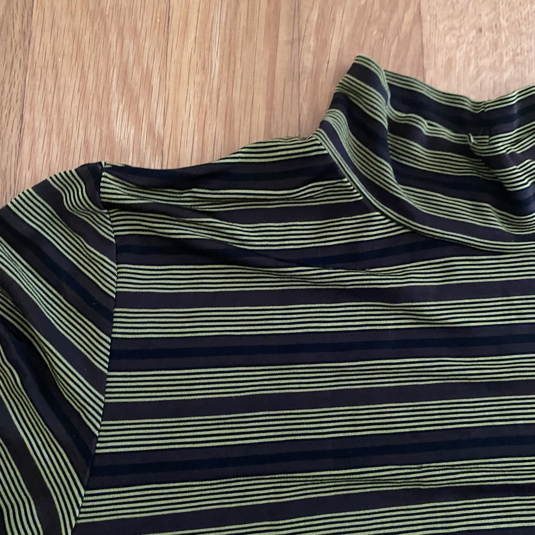 Vintage 90’s Brown and Green Striped Clingy Turtleneck Top by Maggie ...