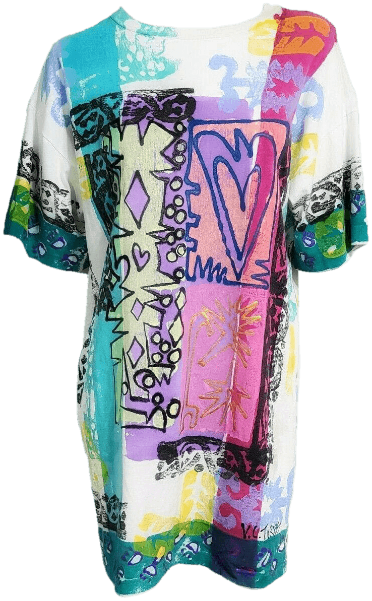Vintage 90's Hand Painted Streetwear Tee Shirt Dress by V C Torias ...