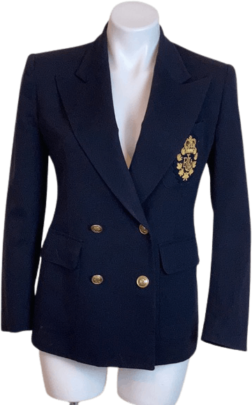Vintage Navy Blue Crown Crest Logo Wool Blazer by Ralph Lauren | Shop ...