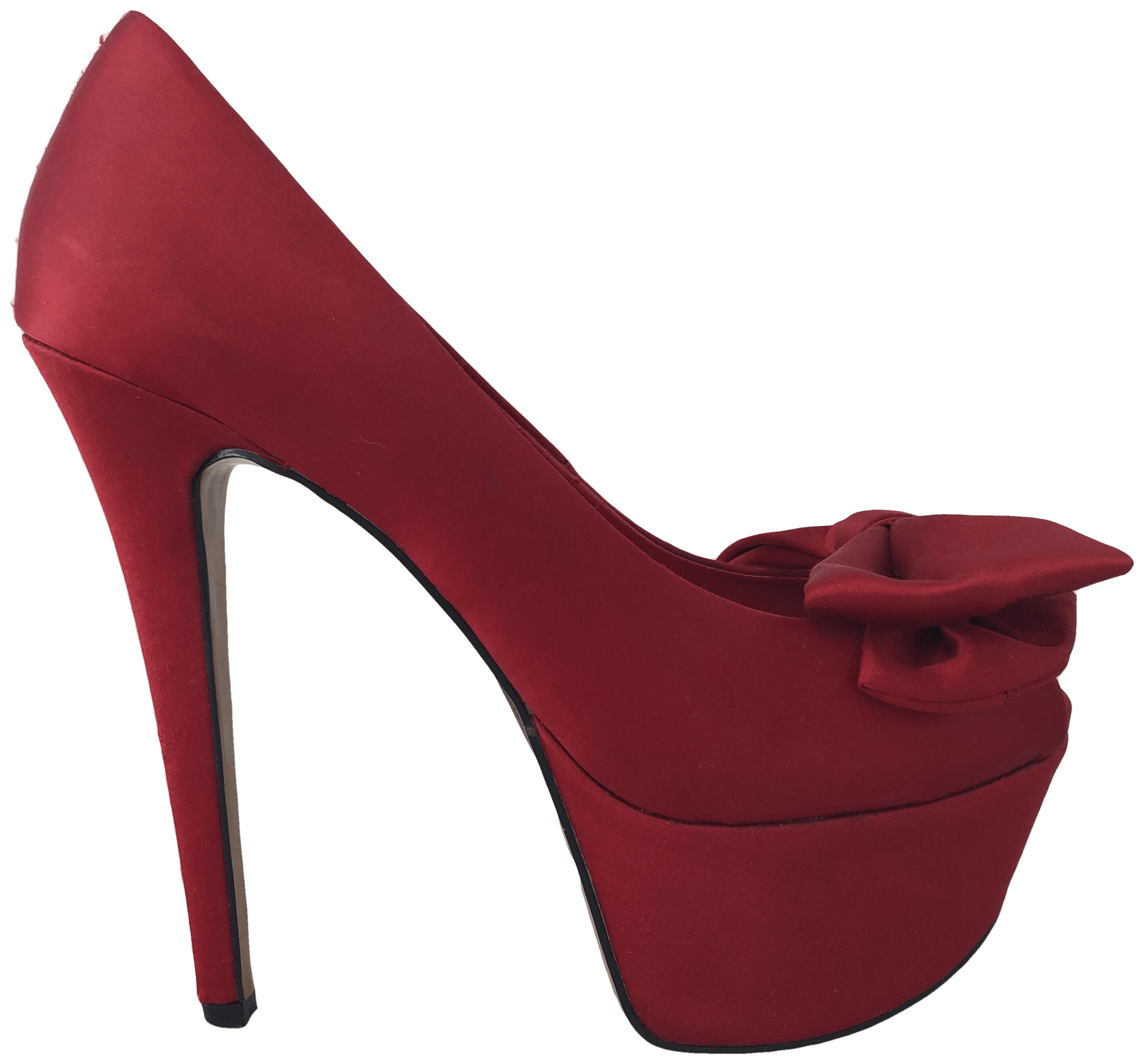 Red Satin Peep Toe Platform Heels by H 
