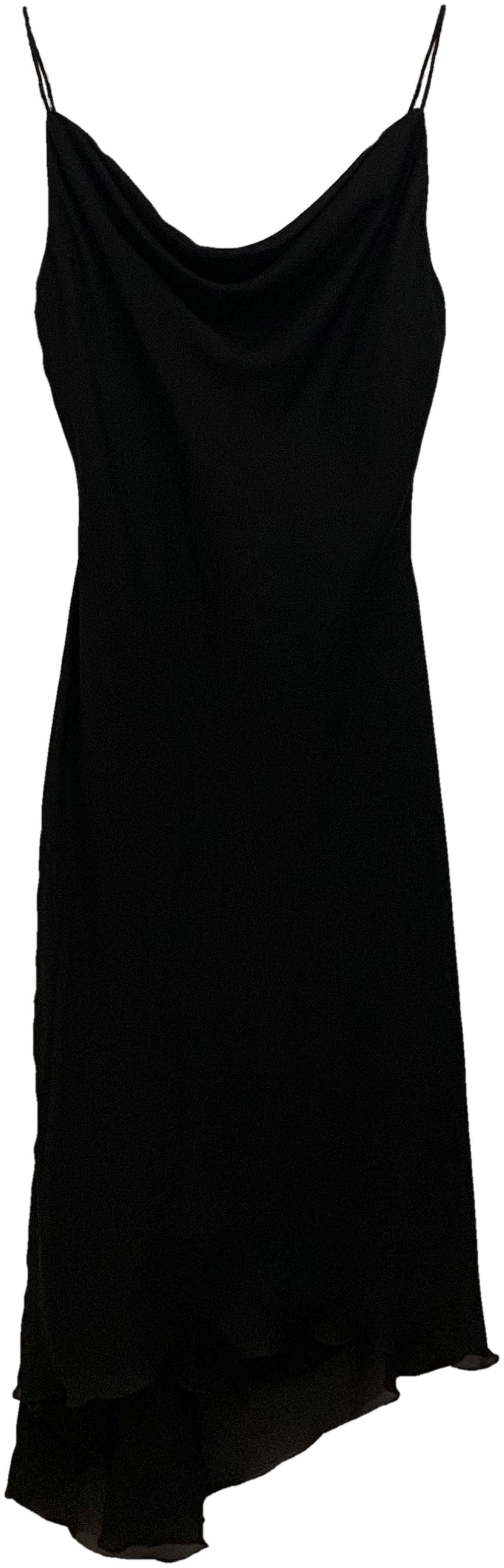 Vintage Black Asymmetrical Cowl Neck Spaghetti Strap Little Black Dress ...