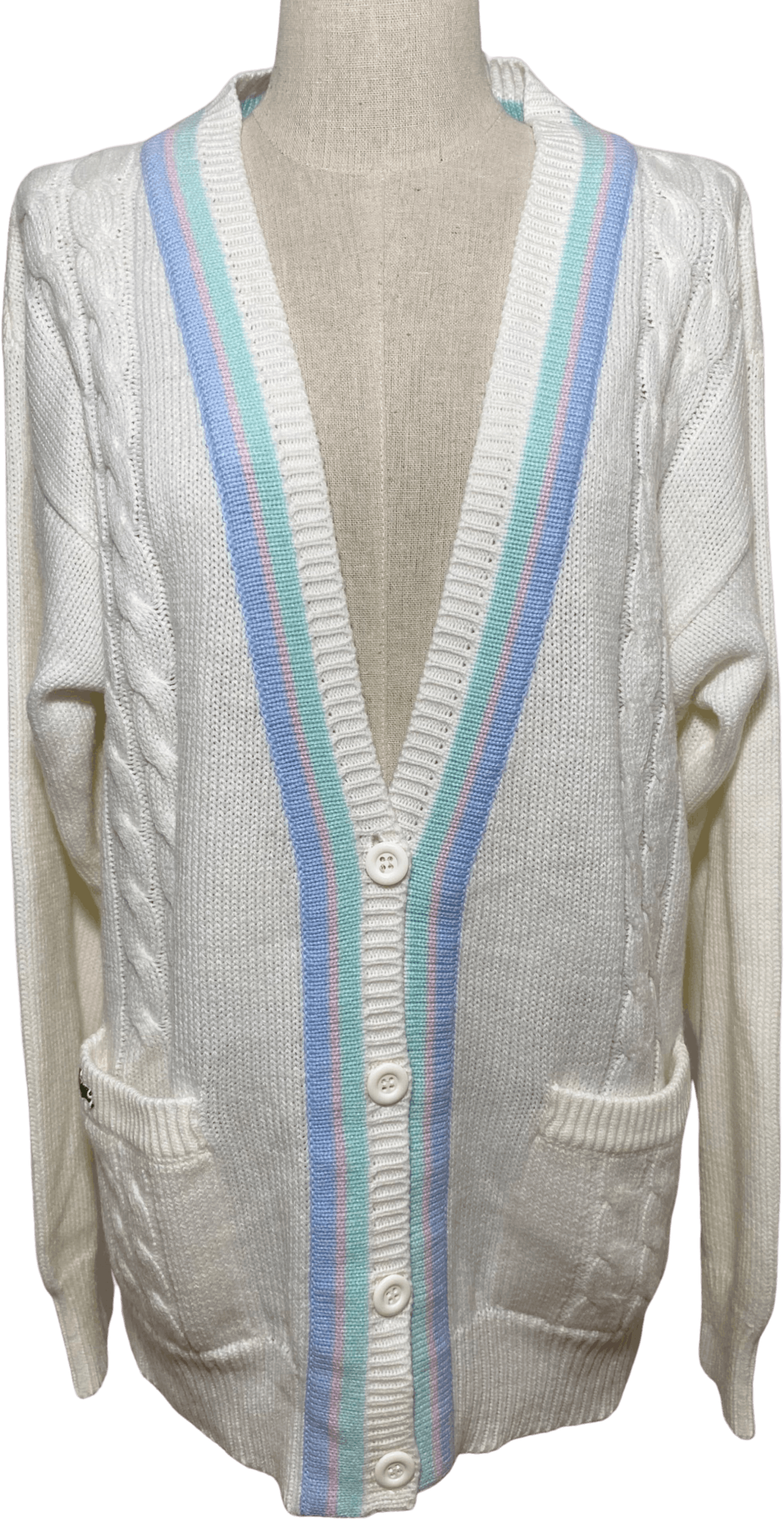 Vanærende Frank Worthley Væk White Knitted Vintage Lacoste Cardigan by Lacoste - Free Shipping -  Thrilling
