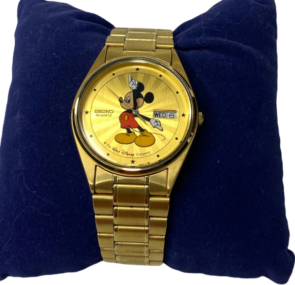 Vintage 80s Gold Mickey Mouse Watch Starburst Dial by Seiko | Shop THRILLING
