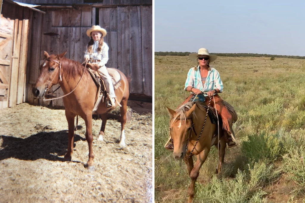 Molly riding her horses at the MP Ranch, childhood and present-day. Photos courtesy of Molly Baldrige.