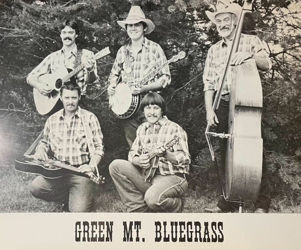 Tyminski (back center) and his band Green Mountain Bluegrass, in which he played banjo as well as sang with his brother. The group recorded and performed in the 1980s. Photo courtesy of Dan Tyminski.