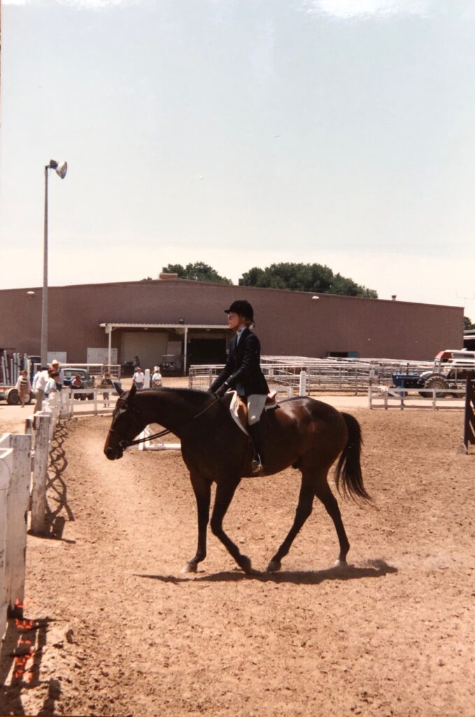 Wizenberg, mid-teens, exiting the schooling ring at the Sandia Classic Horse Show in Albuquerque. Photo courtesy of Molly Wizenberg.