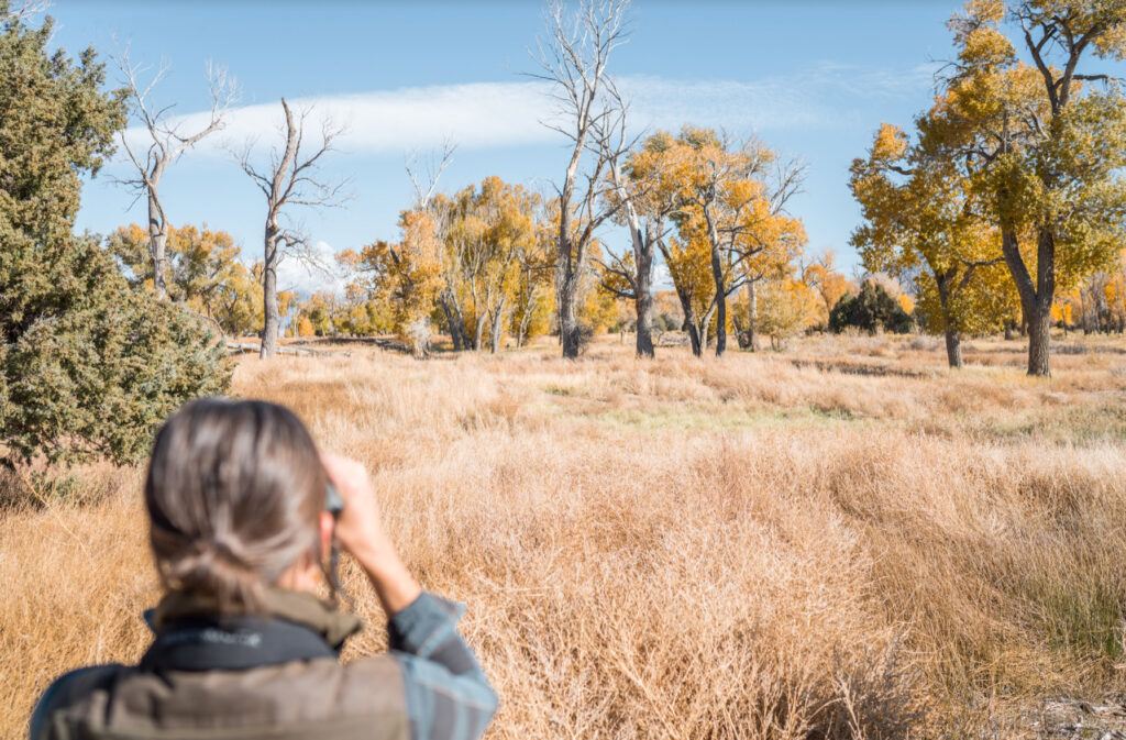 Lindsey scouting for wildlife with Swarovski Optik binoculars on the Zapata Ranch. Photo by Wes Walker.