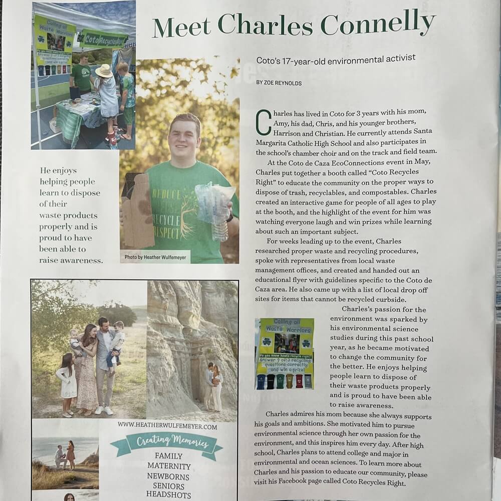 Charles Young Achiever feature on page 42 of Greet Coto de Caza August issue
