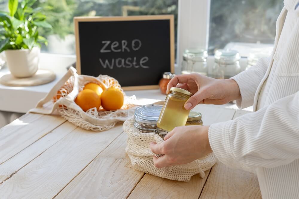 close-up lady that adopts sustainable eating habits and zero-waste food concept