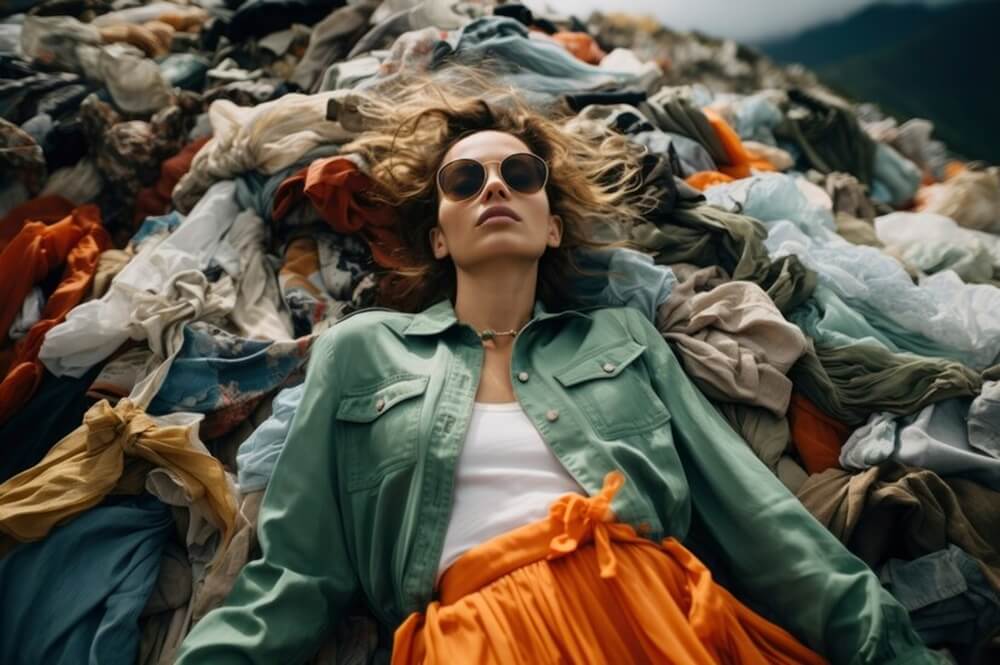 Close-up of a woman front clothing piles