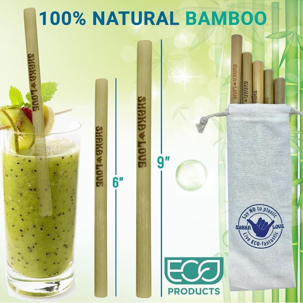 100% natural bamboo straws by Shaka Love brand, with choice of either 9 inch or 6 inch straws