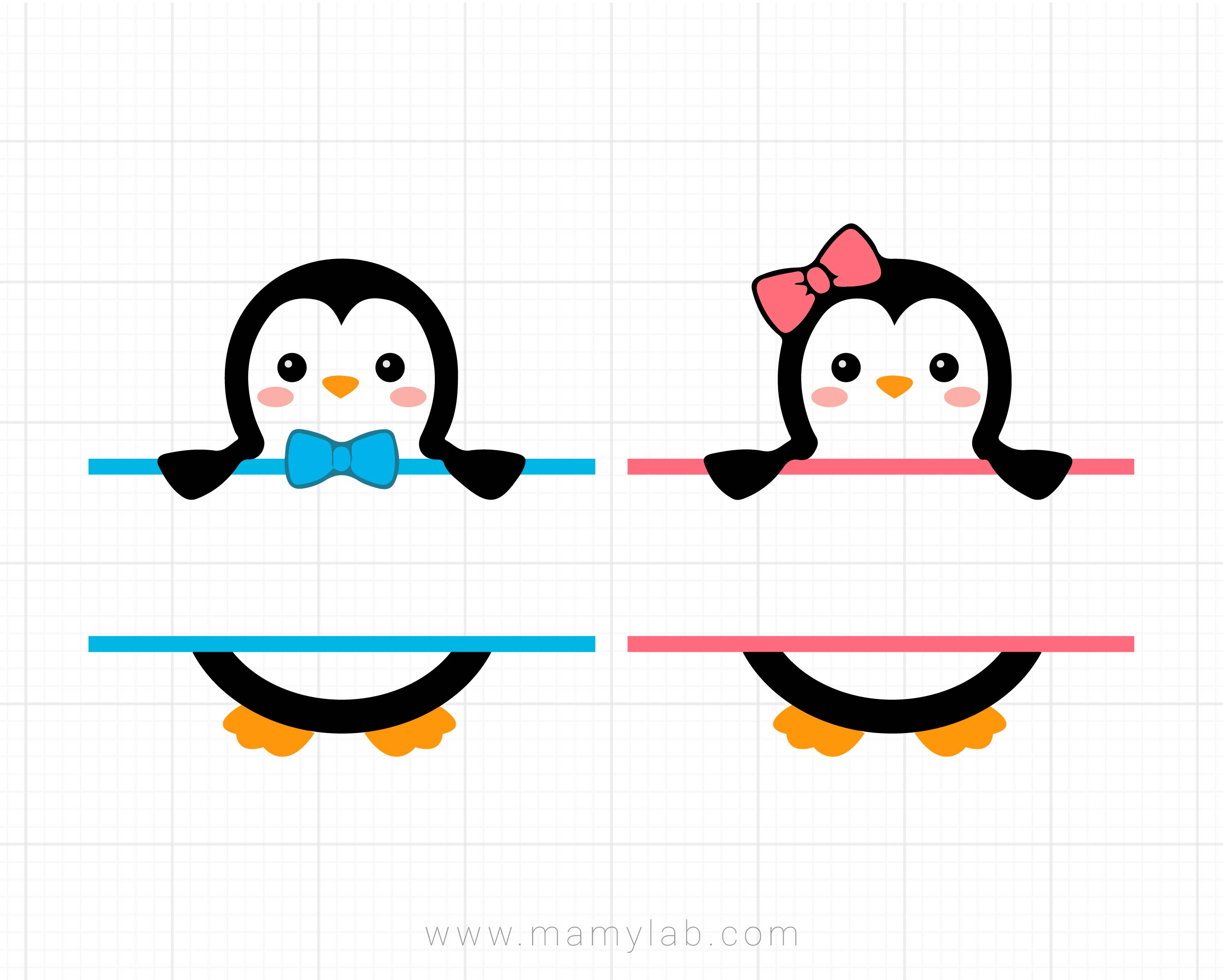 Penguin Svg Penguins Monogram Svg Penguin Split Frame Svg Dxf