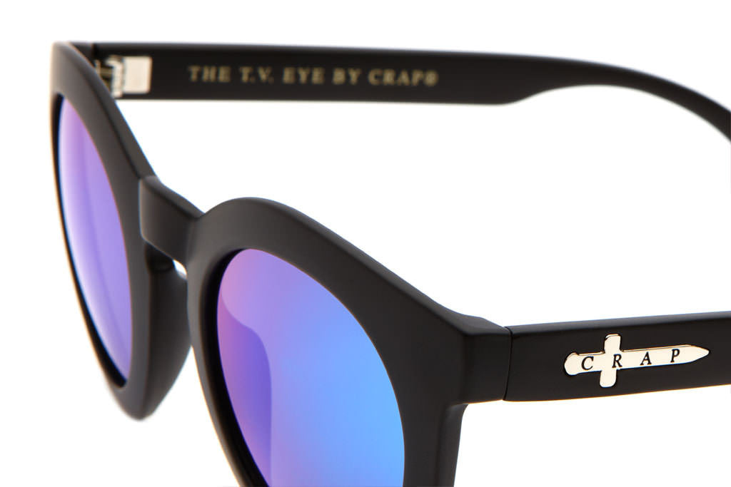 The T.V. Eye Sunglasses - Flat Black w/ Reflective Blue Lenses | CRAP ...